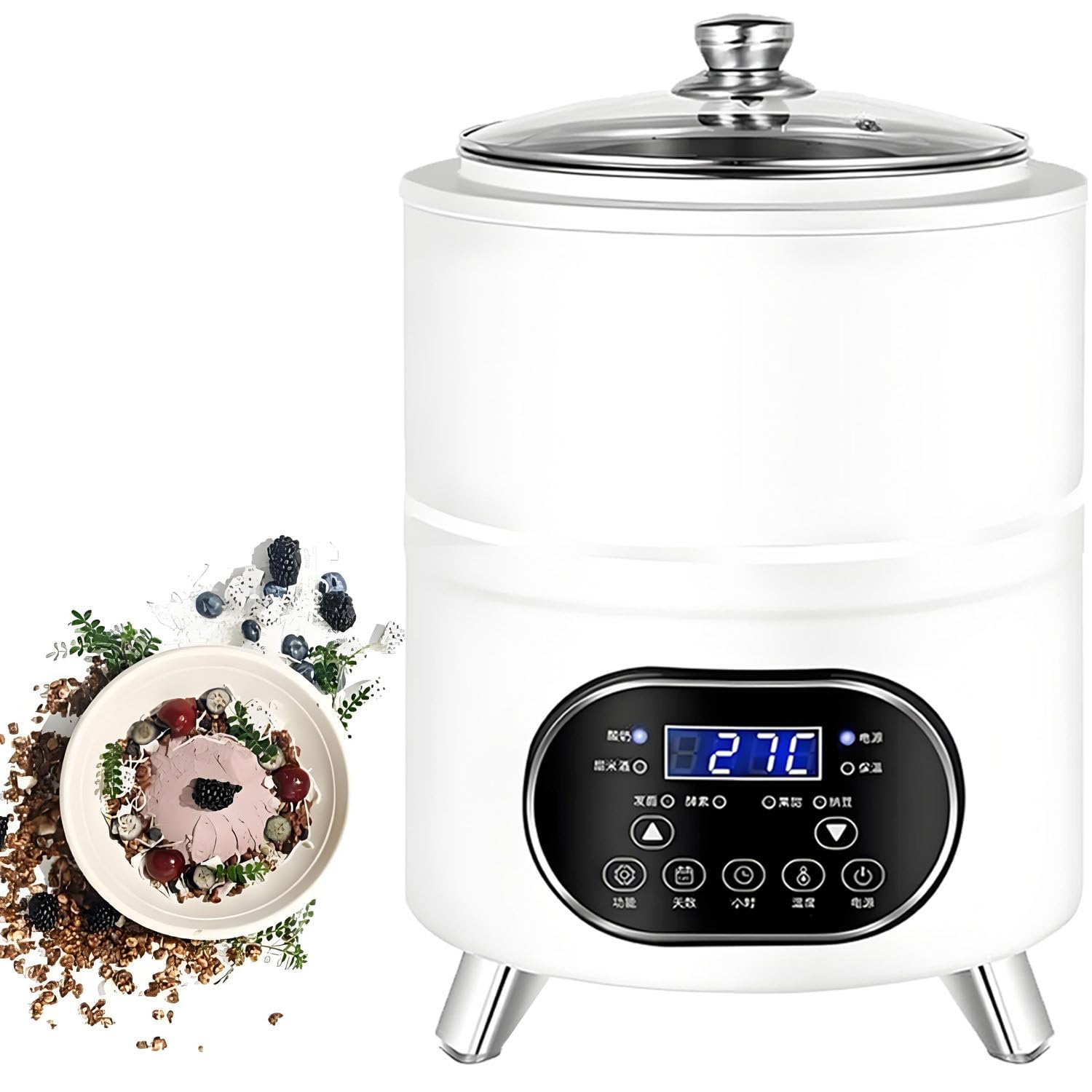 Máquina Fermentación Yogur Comercial,Máquina Yogur Eléctrica Portátil,con Recipiente Interior Acero Inoxidable,Fermentación Temperatura Constante 360°,para Yogurs Grandes White-8L