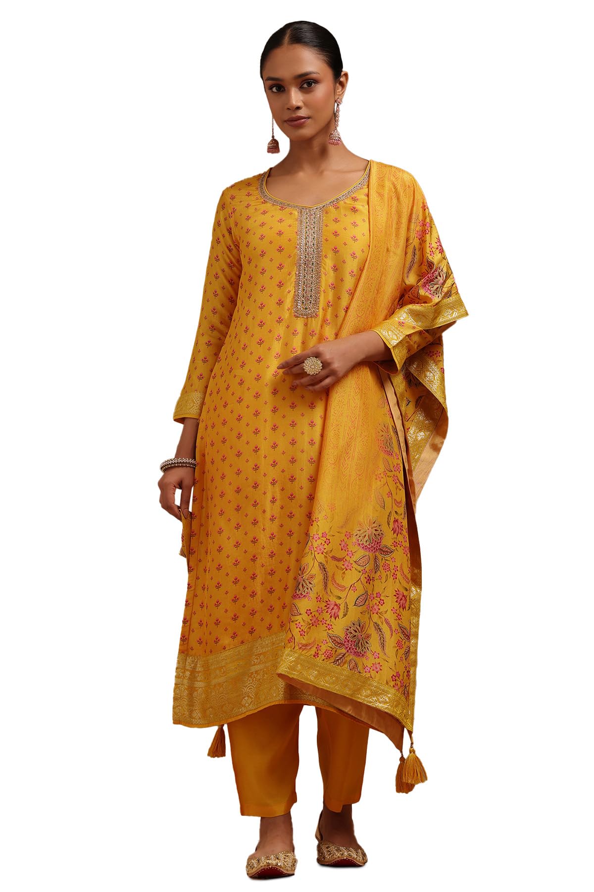 Womens Dola Silk Floral Print Suit Set With Cutdana-image-13
