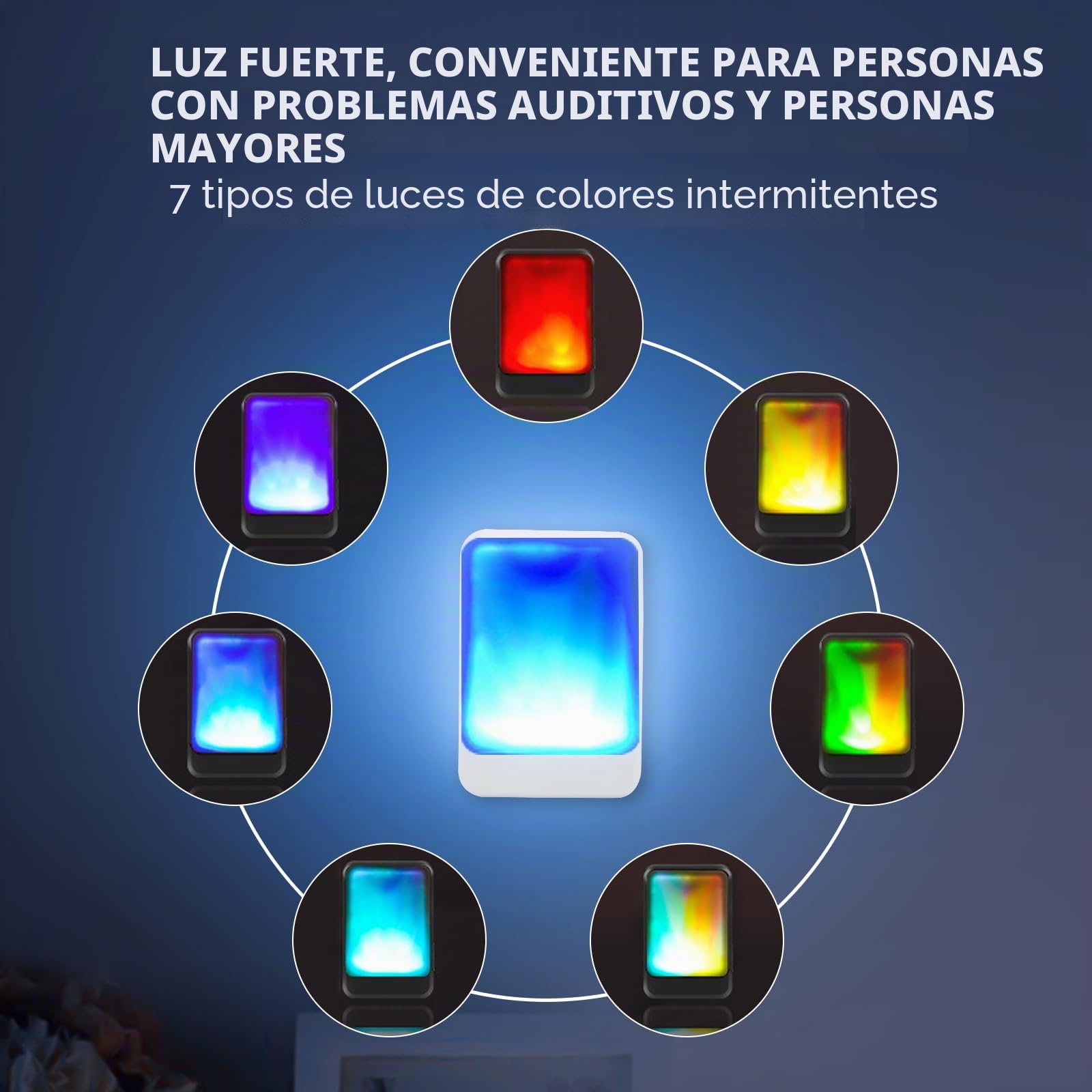 Timbre de puerta con flash sonoro con 7 colores de luz brillante y 4 volúmenes, timbres inalámbricos 183 metros, en casa/oficina, adecuado para ancianos, personas con discapacidad auditiva, 1