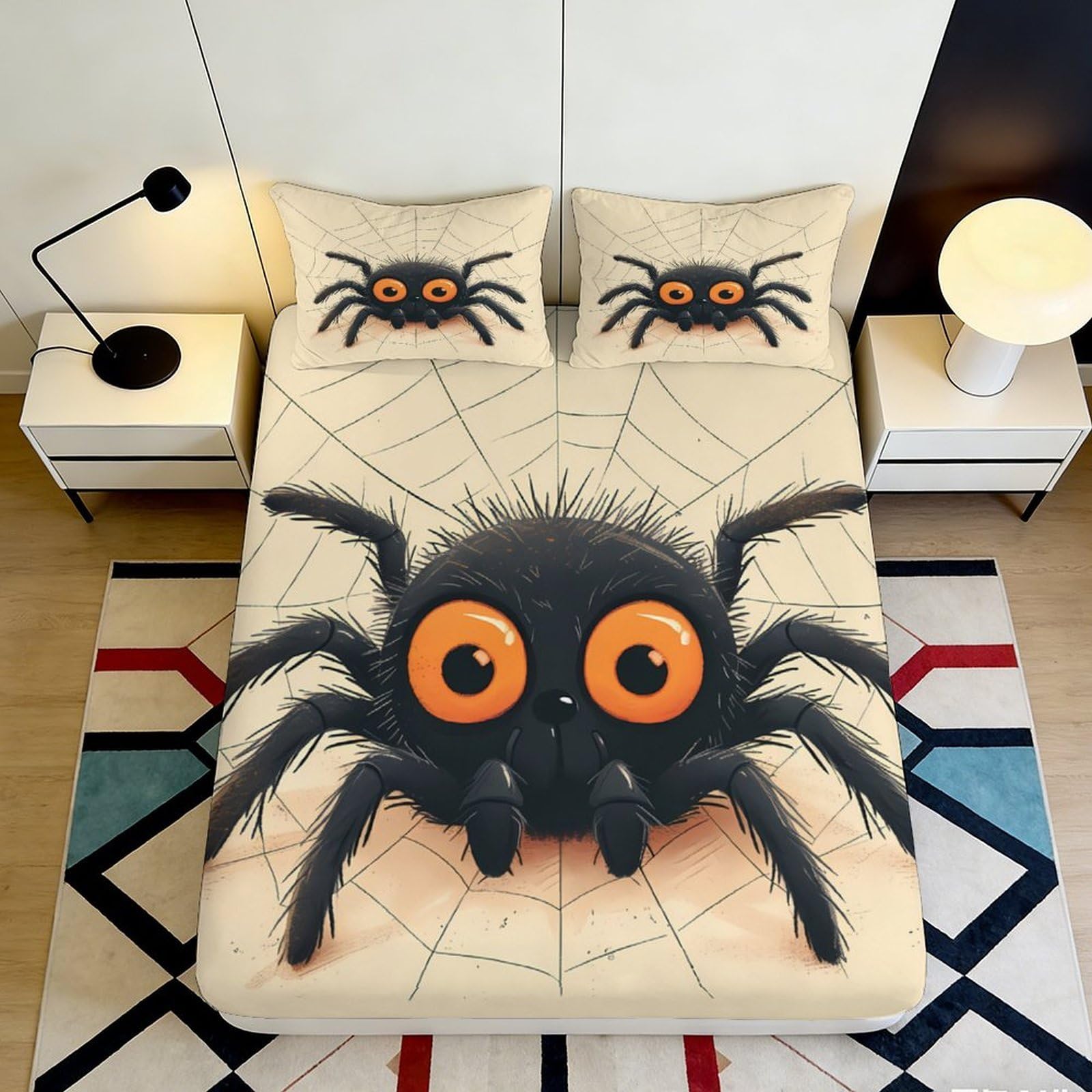 3D Printed Spider Fitted Sheet Microfiber Deep Pocket Non-Slip Bedroom Bedding Spider Mattress Fitted Cover Washable Wrap 140x200x25cm