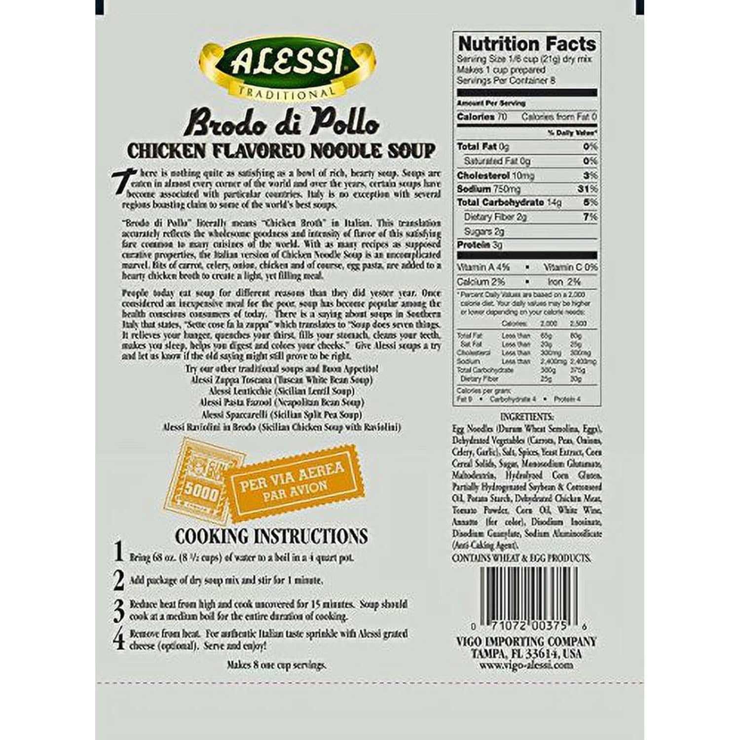 Alessi Soup Mix Brodo di Pollo Chicken Flavored Noodle Soup, 6 Ounce (Pack of 1)