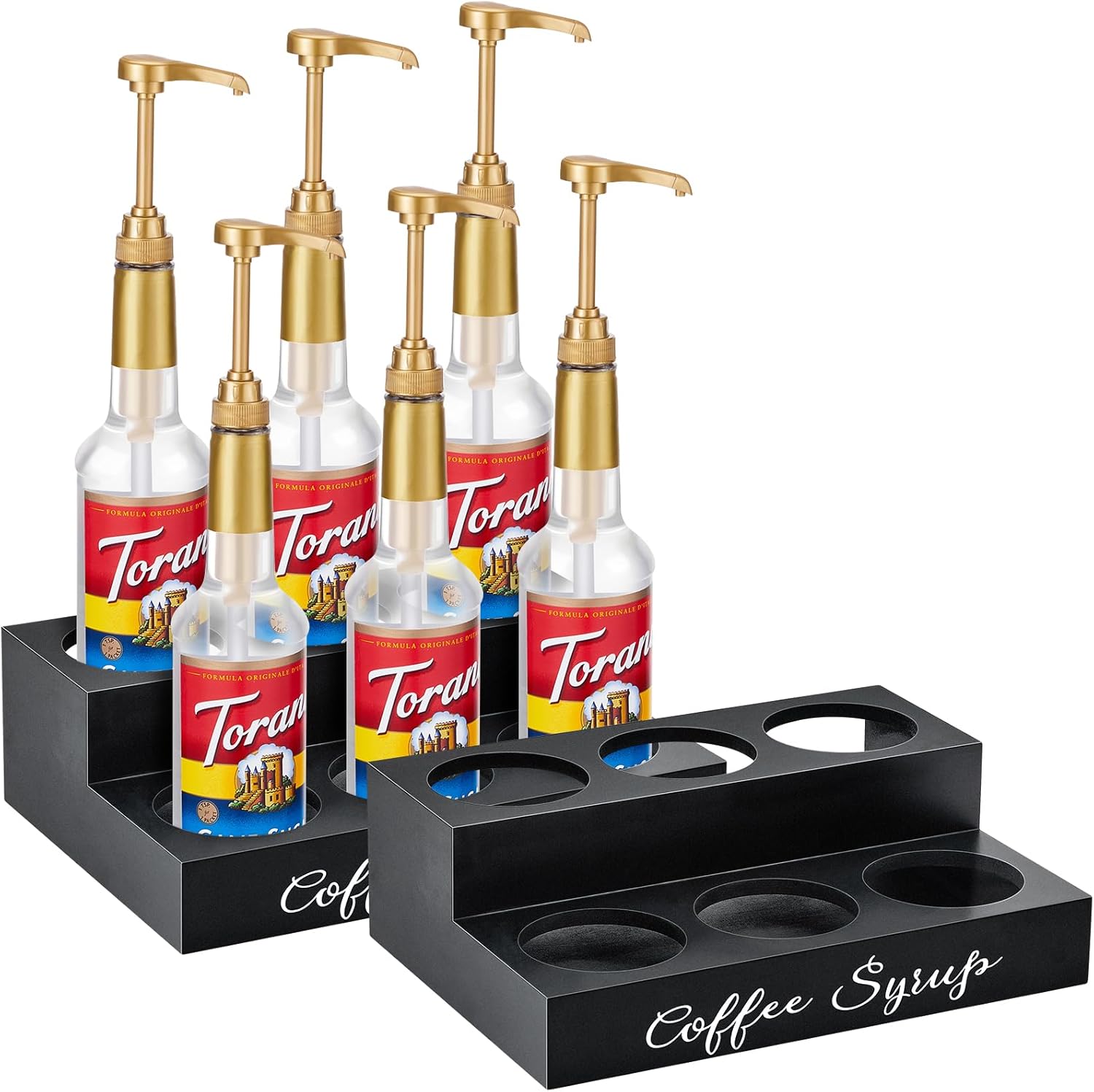 Menkxi 2 Pcs Wood Coffee Syrup Organizer 2 Tier Coffee