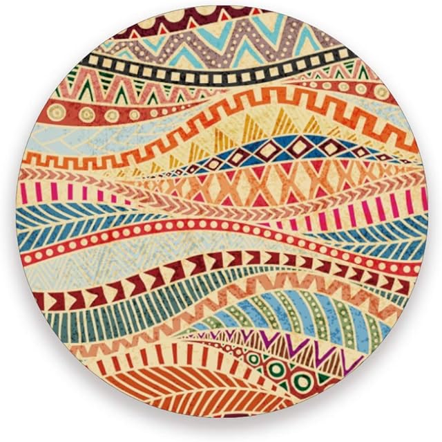 Moyyo Colorful African Tribal Print Coasters Glass Drink Coasters and Placemats Round Ceramic and Wooden Insulation Mats and Coasters for Drinks Coffee Cup Mug