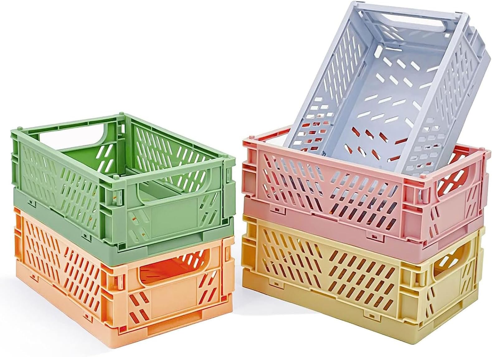 5-Pack Small Storage Bins, Folding Bathroom Drawer Organizer Storage Crate, Cute Office Desk Supplies Organizer, Plastic Baskets, for Kitchen Home Classroom Decor 16.5x24.8x9.7CM(9.8" x 6.5" x 3.8")