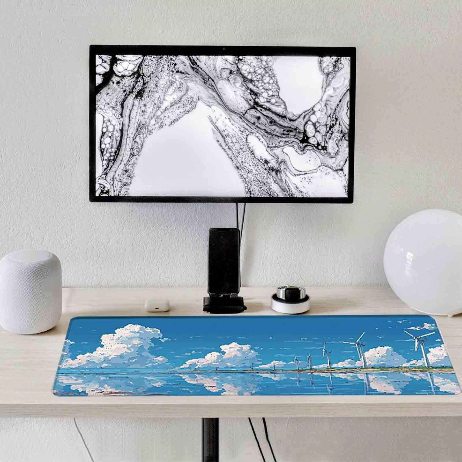 Niebieska podkładka pod mysz chmura XXL podkładka pod mysz 1000 x 500 mm podkładka pod mysz ze zszytymi krawędziami i antypoślizgową gumową podstawą podkładka pod mysz XXL do komputera, laptopa