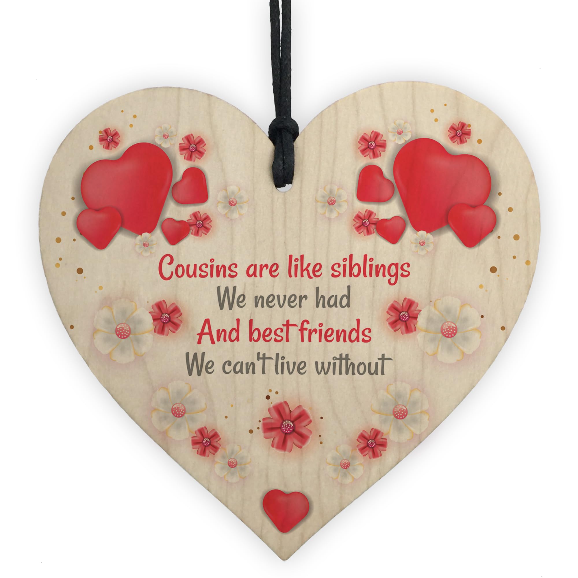 Red Ocean Gift For Cousin Birthday Christmas Wood Heart Best Friend Gift For Him Her Family Plaque Keepsake