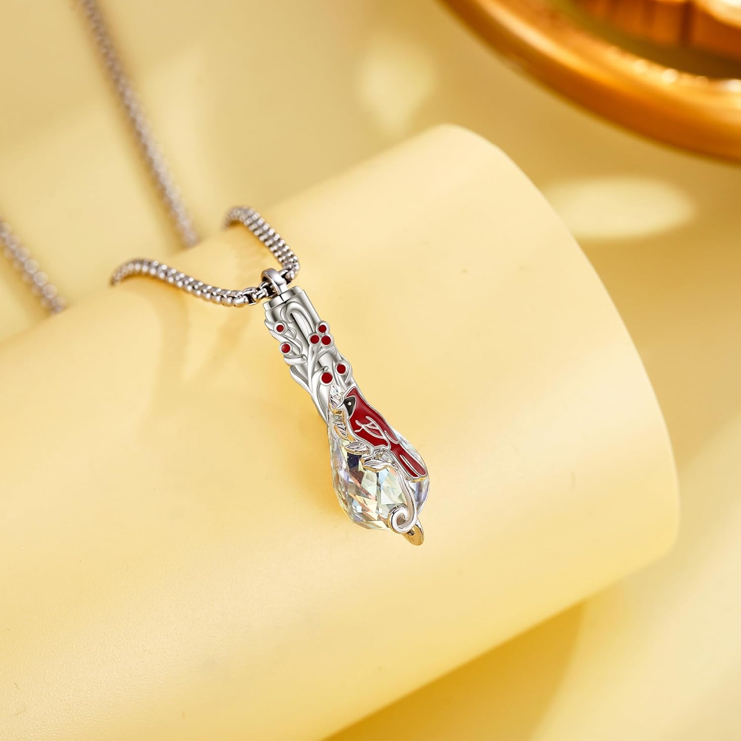 Crystal Urn Necklace for Ashes for Women Sterling Silver Heart Butterfly/Dragonfly/Carnelian Cremation Keepsake Jewelry Gift for Women - Image 3