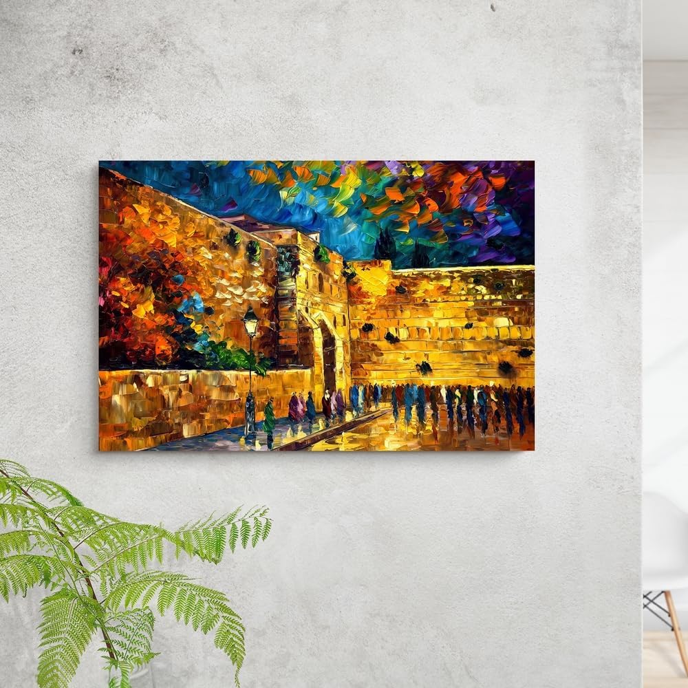 SKYSUKEY The Western Wailing Wall Canvas Print, Jewish Painting, Impressionist Jerusalem Wall Decor for Living Room, Bedroom, Office, Framed Canvas Wall Art, 16"x24"