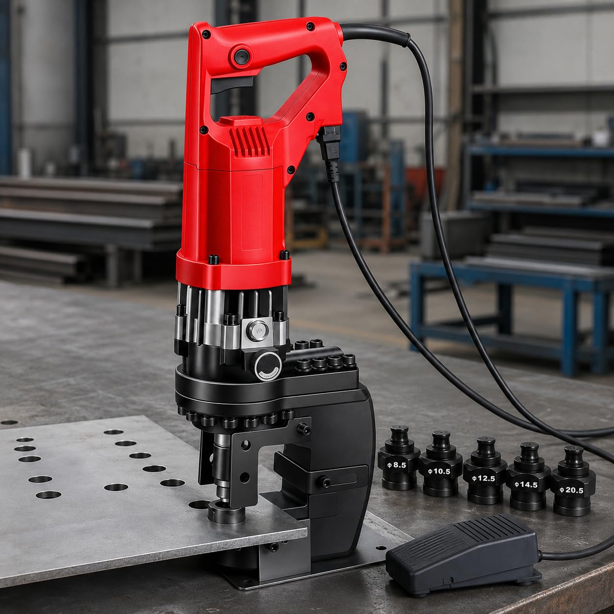 Elektryczny dziurkacz hydrauliczny 8,5-20,5 mm z 5 matrycami