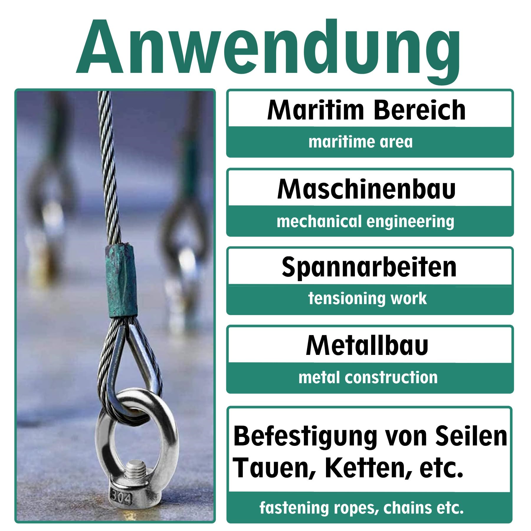 DSM Augbolzen M12 x 120 mm – metrisches Gewinde – Edelstahl A4 – 10 Stück | [TrueSpec Präzision] inkl. Mutter & Scheibe – Ringschraube Ösenschraube Schrauböse Augenschraube – für Holz, Garten, Boot uvm