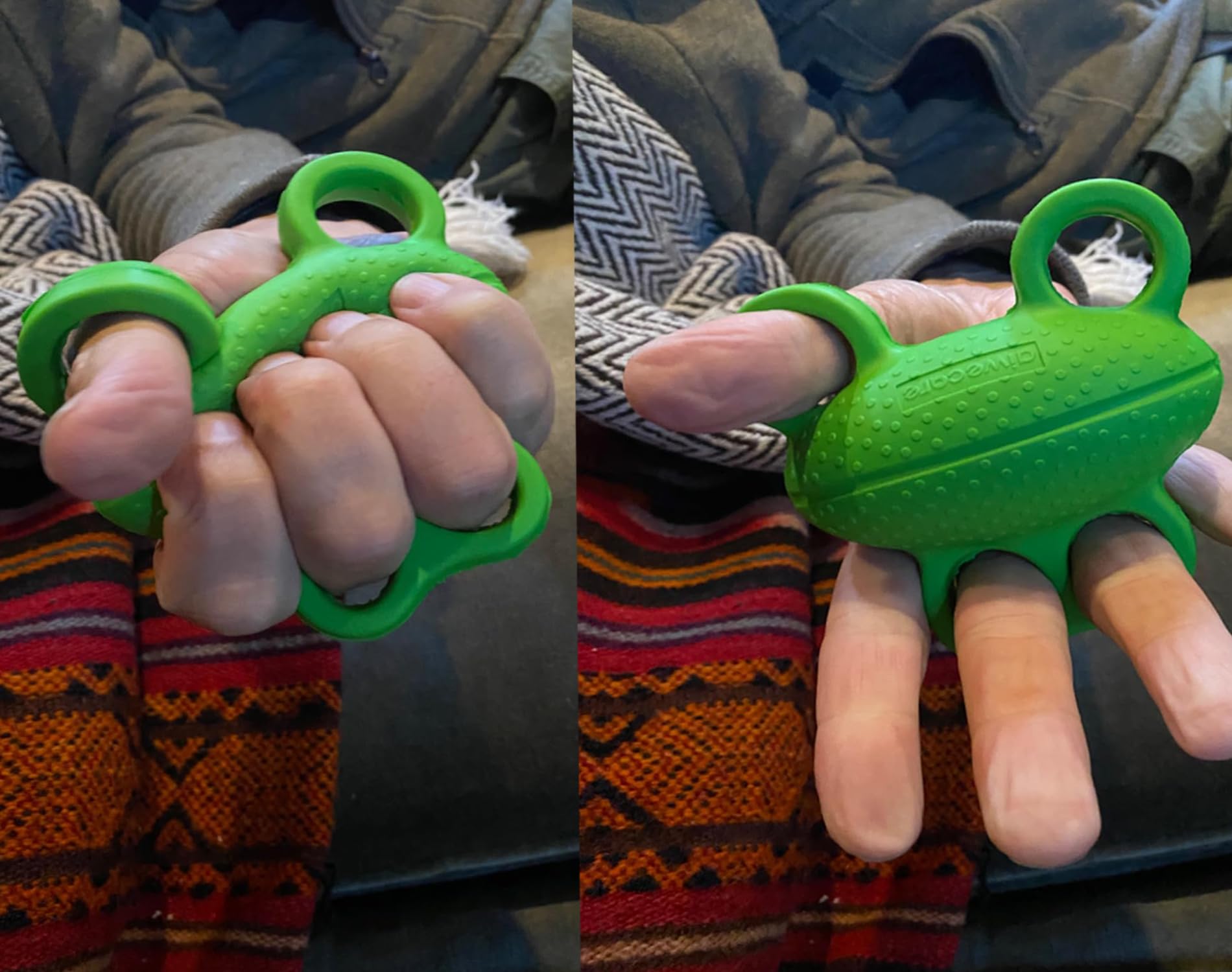 Finger Ball Exerciser Grip Stress Ball for Hand and Finger Strength - Four Finger Holes, PU Material, Ideal for Therapy, Arthritis, and Hand Workout - light green