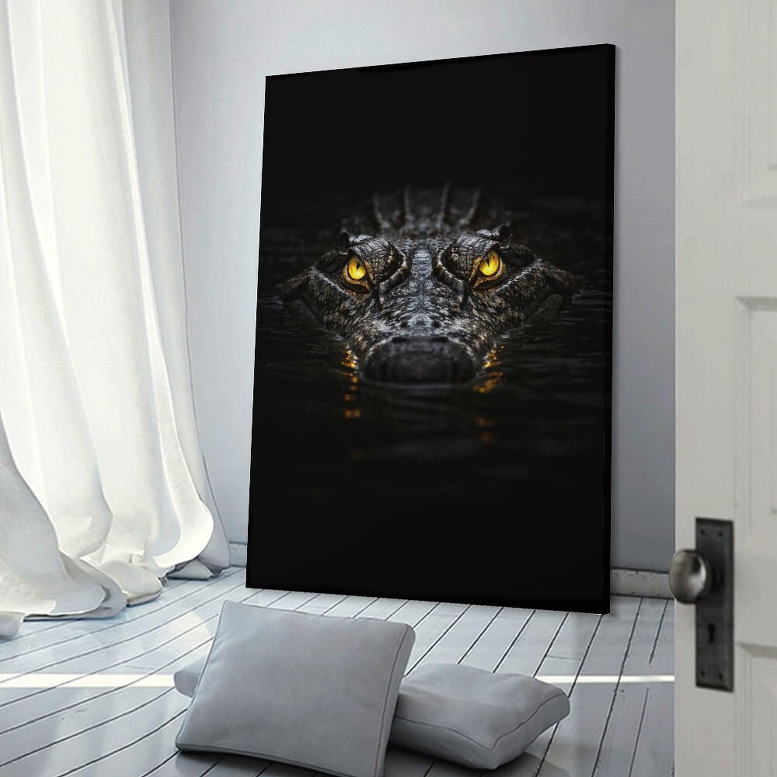 Junmoney Crocodile Eyes in Dark Water Home Decor Wall Art, 24x36inch(60x90cm), for Lounge, Bedroom Or Personal Spaces, Thoughtful Wall Decor for Art Lovers