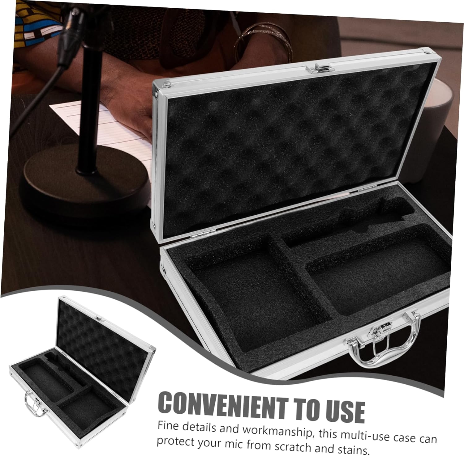 Sosoport Microphone Case Hard Shell Portable Storage for Mics Outdoor Use Multi Functional Protection with Sponge Inner for Singers and Audio Gear
