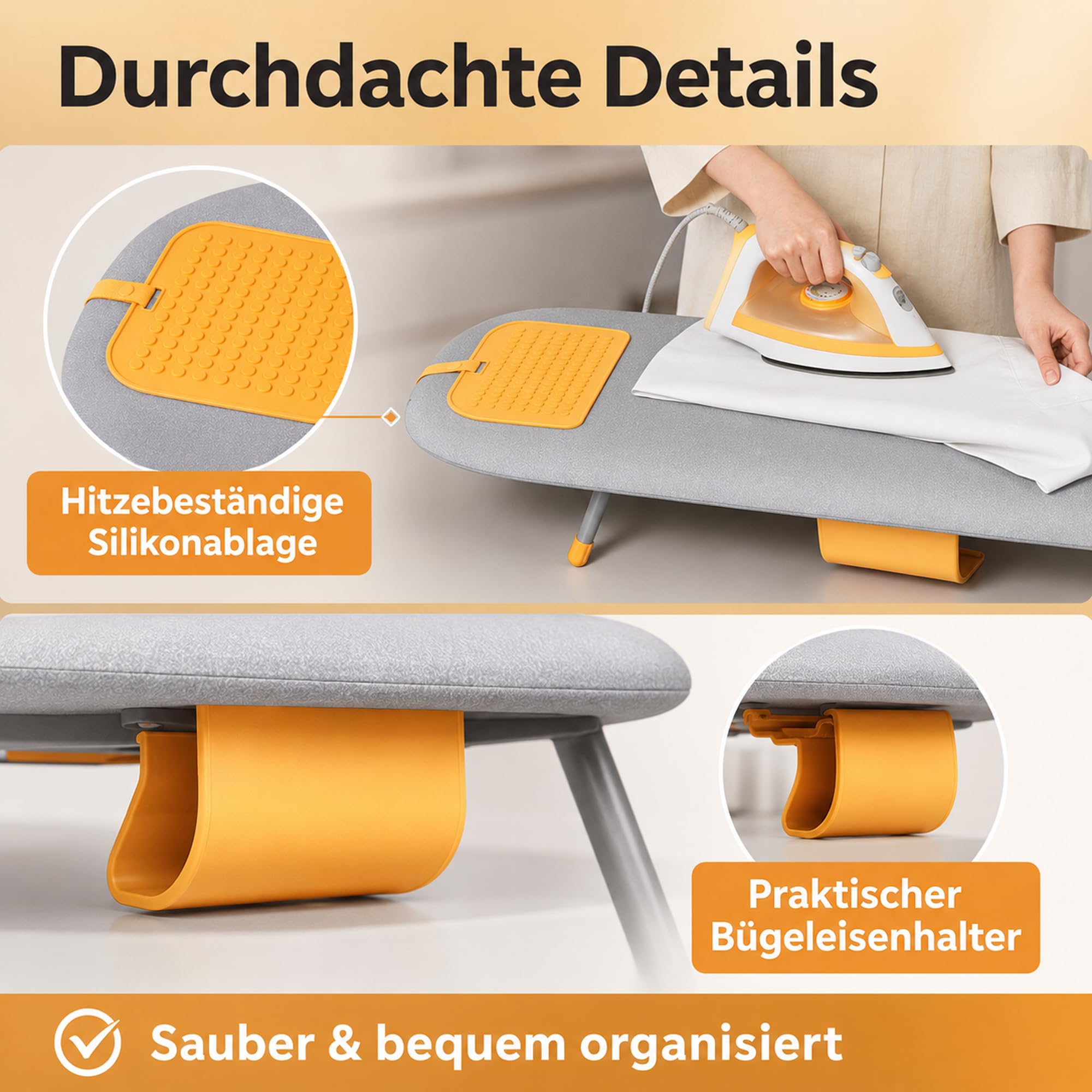 Tischbügelbrett Klappbar Mini Bügelbrett mit Integriertem Bügeleisenfach, Platzsparendes Bügeltisch für Kleine Räume, Kohlenstoffstahl, 84x33x12 cm, Grau