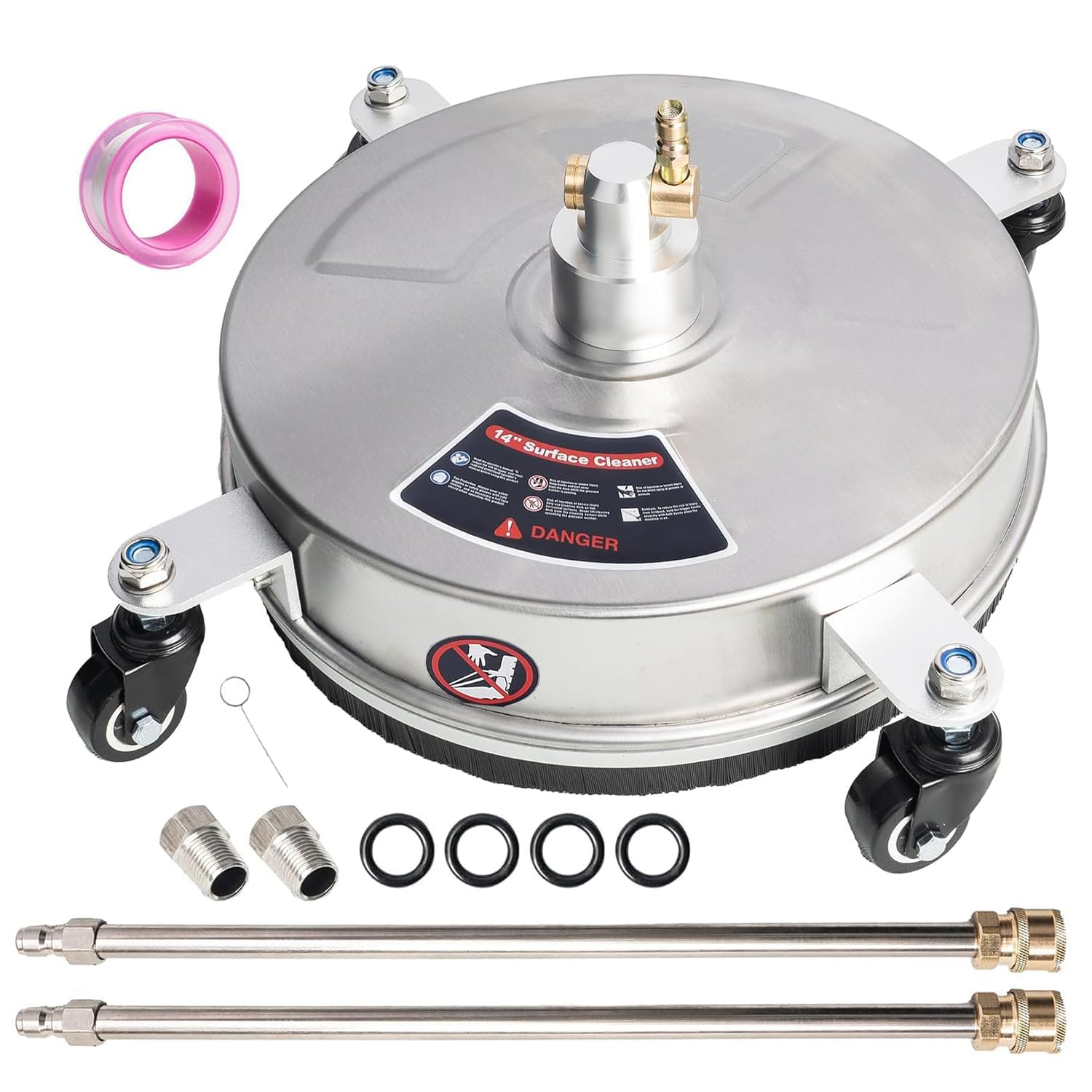 14" Idropulitrice Per Superfici,Accessorio Per Pulitore Per Superfici Idropulitrice Da 35,6 Cm In Acciaio Inox Con 4 Ruote,2 Prolunghe,Per Cemento,Patio,Terrazza,Connettore Rapido Da 1/4”,4000 Psi