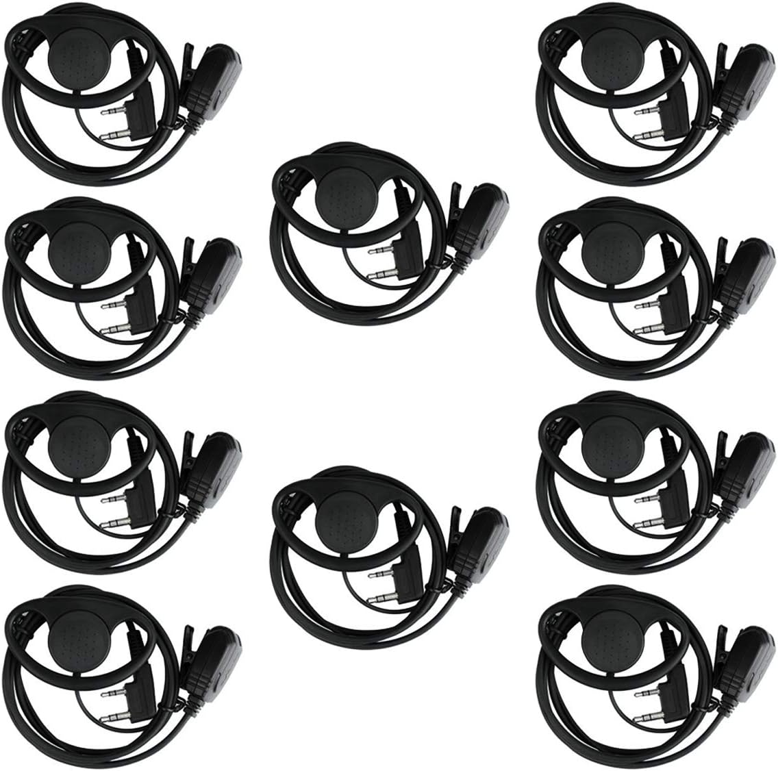 Retevis Walkie Talkie Earpiece with Mic, D Shape, Double Wire, 2 Pin, for RT22 RT68 RT21 H-777 RT86A RT86S, Compatible with Pxton Baofeng BF-888S Kenwood Walkie Talkie, Two Way Radio Headset(10 Pack)