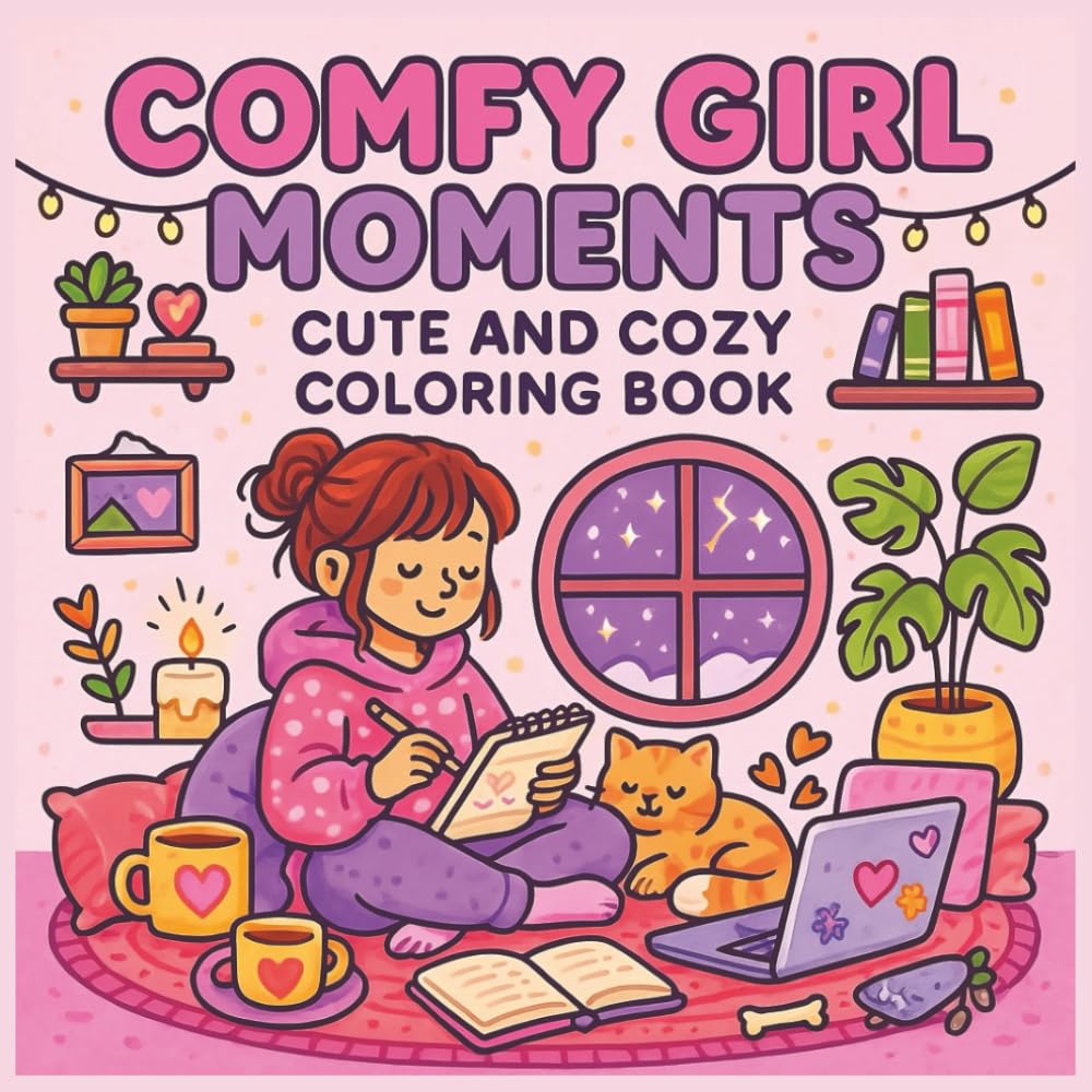 Comfy Girl Moments: Cute and Cozy Coloring Book for Teens and Adults: Mindfulness, Relaxation, Stress Relief & Creativity