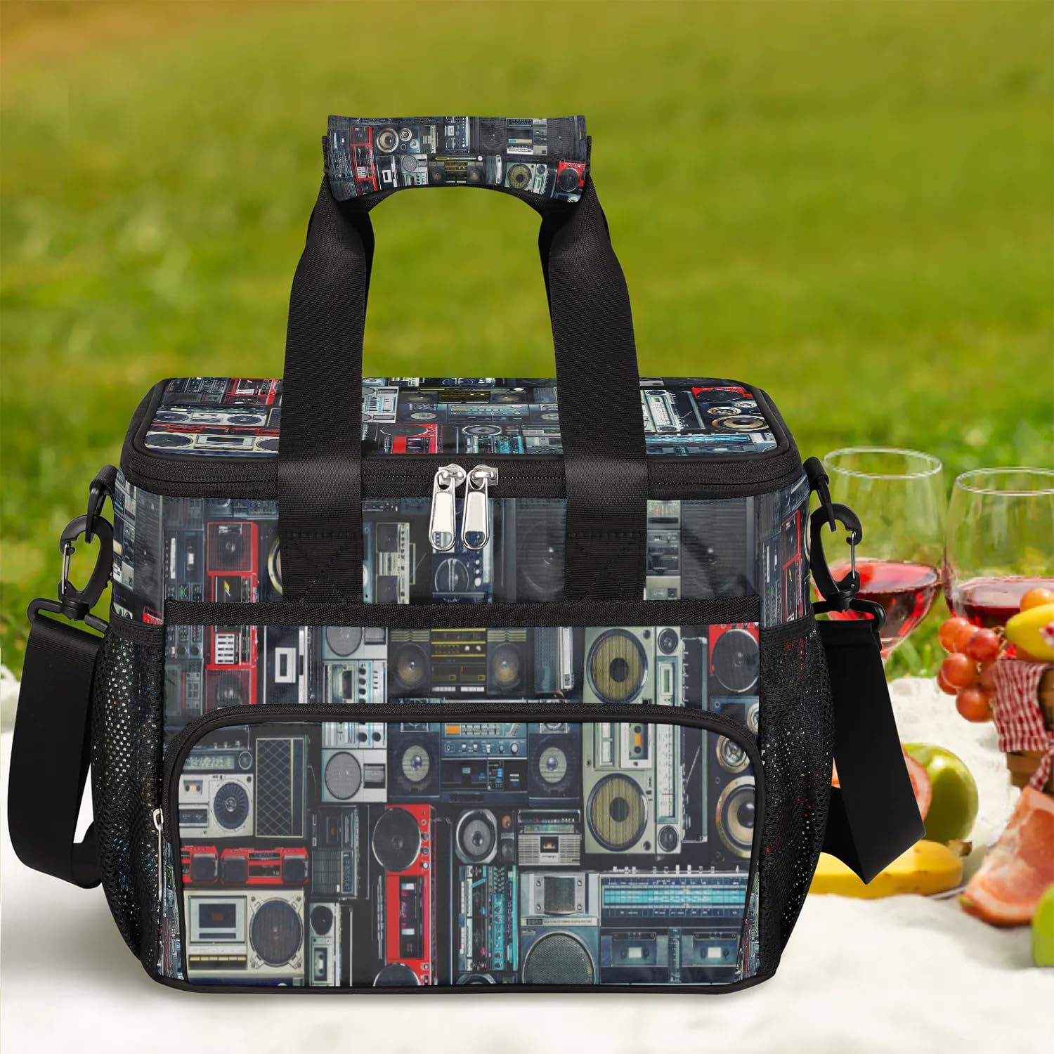 Vintage of Radio Boombox Große Lunchtasche für Erwachsene, Männer, Frauen, Kinder, Mädchen, Jungen, Radio-Druck, isolierte Lunchbox, Kühltasche, Kühltasche, Kühltasche, Kühltasche, Kühltasche, für