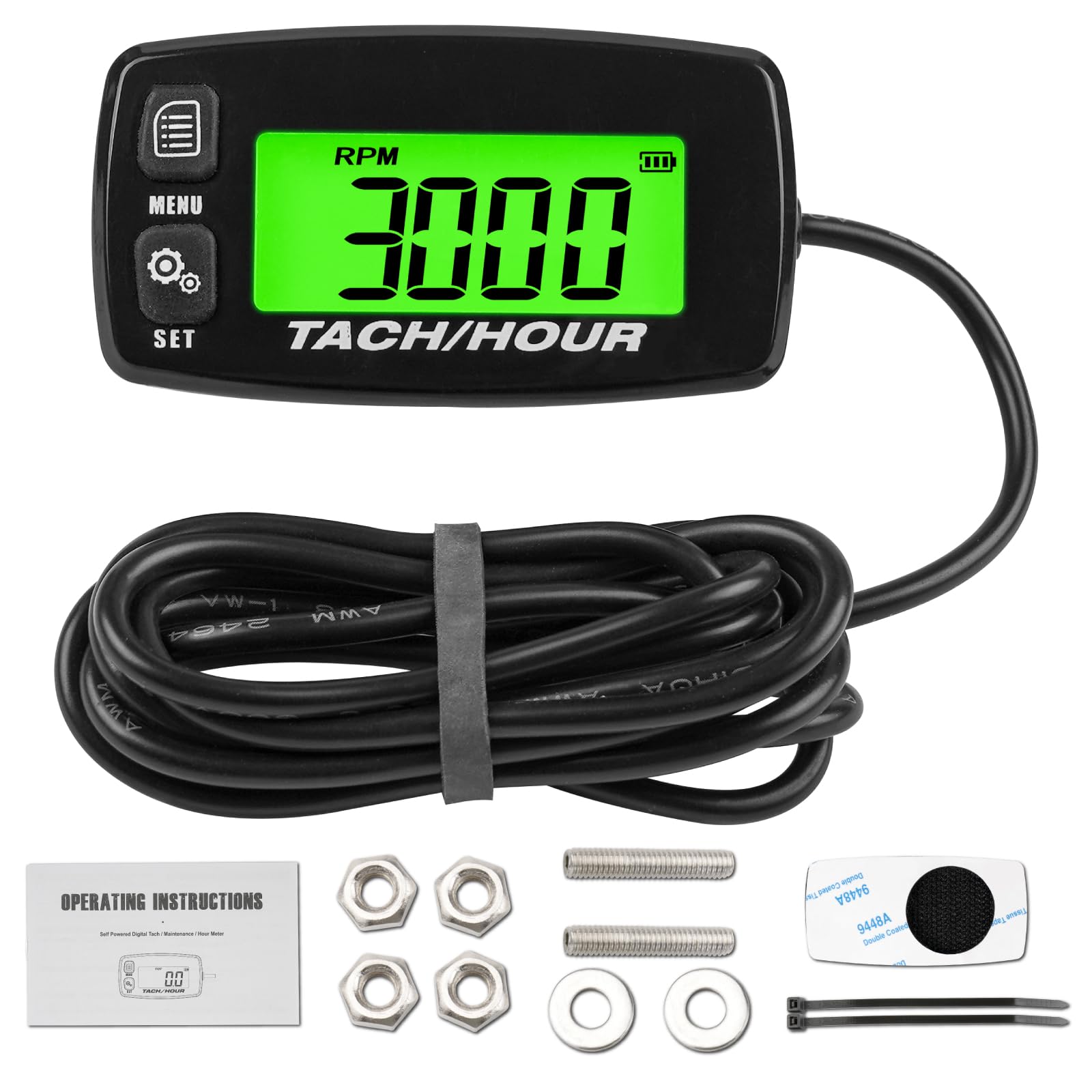 Contaore autoalimentato, batteria sostituibile integrata, retroilluminazione regolabile, tachimetro impermeabile per generatore di tosaerba con motore a gas