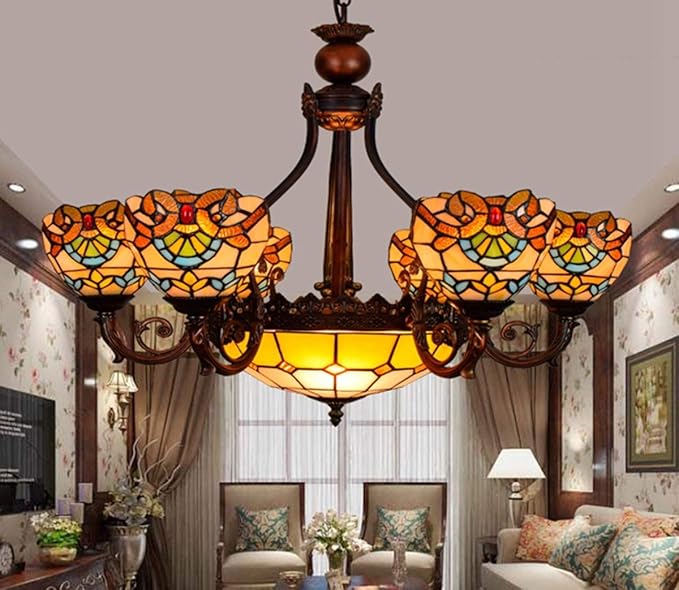 MANHONG Tiffany bracket lampen Europese Retro Barokke Stijl Creativiteit Tiffany Glas In Lood Woonkamer Eetkamer Bedroom6 8 Kroonluchter Koffie Rood Brons Beugel Hangende Lamp Bar Eetkamer Club Lamp photo 2