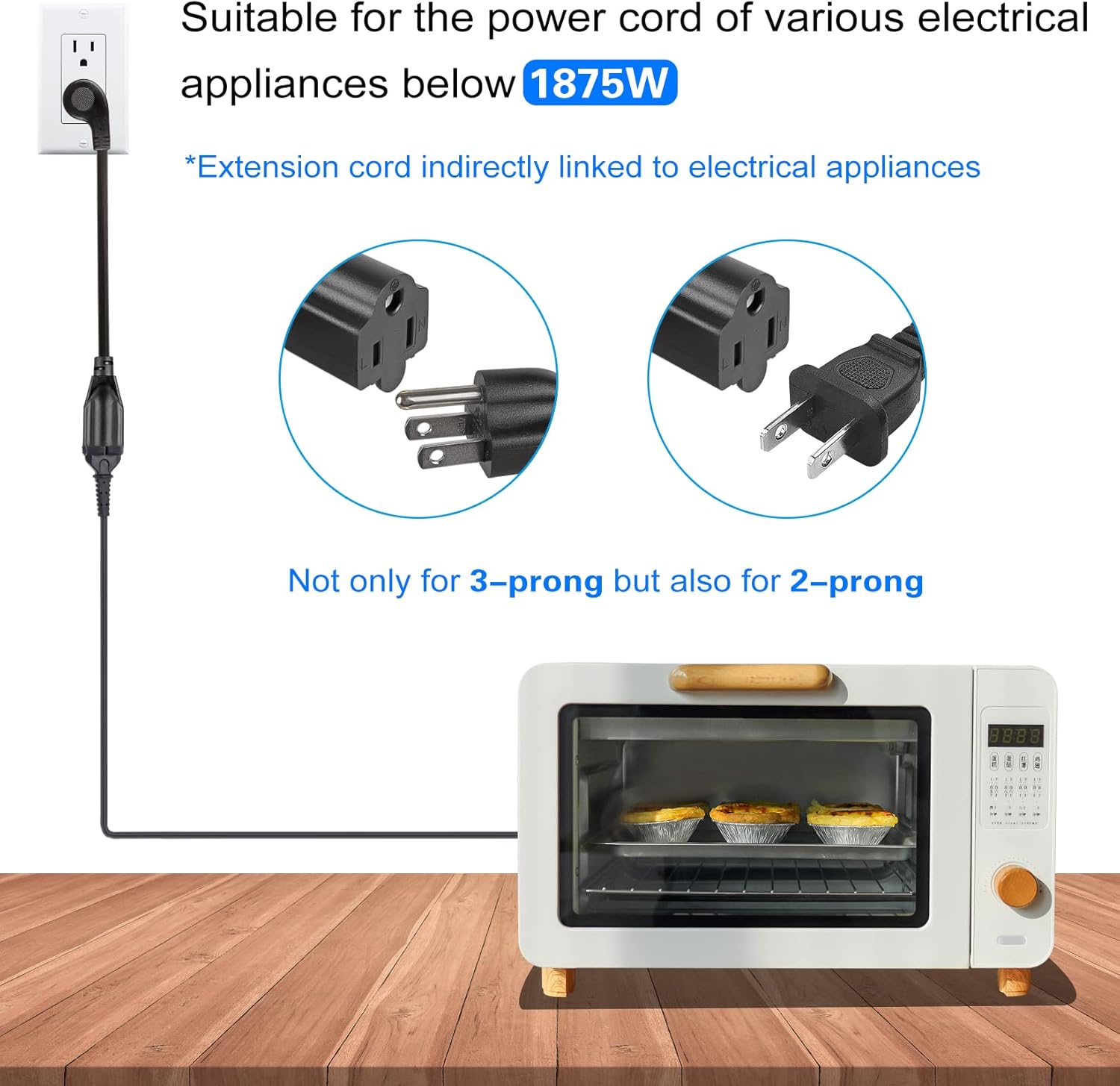 VSEER 3Feet 16 Gauge Flat Plug Heavy Duty Extension Cord Outlet Saver 3-Prong Grounded Power Extension Cord, SJT 3X16AWG 13A 1625W, UL Listed (Black, 3FT)