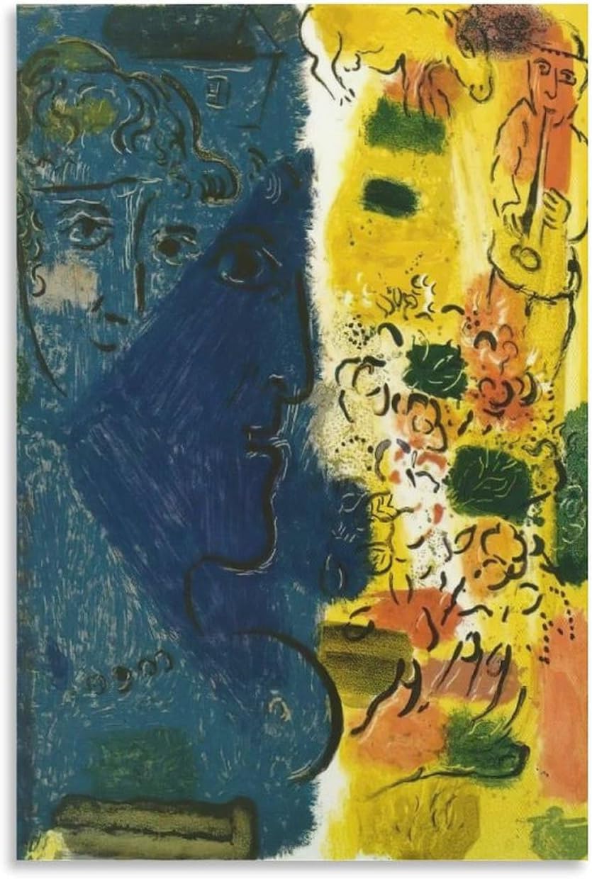 Orjdjz Wxkbl Surrealism Marc Chagall Poster《Blue and Yellow》Wall Art Retro Canvas Painting Marc Chagall Prints for Home Wall Decor Picture 40x60cmx1 No Frame