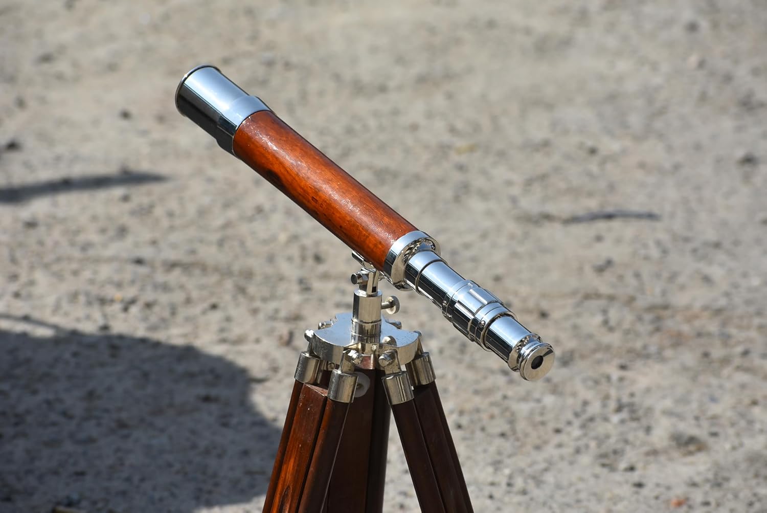 18" Brass Telescope with Wooden Tripod Polished Finish Spyglass for Nautical Decor Vintage Maritime Telescope with Adjustable Wood Stand Functional Antique Look for Home or Office (5)