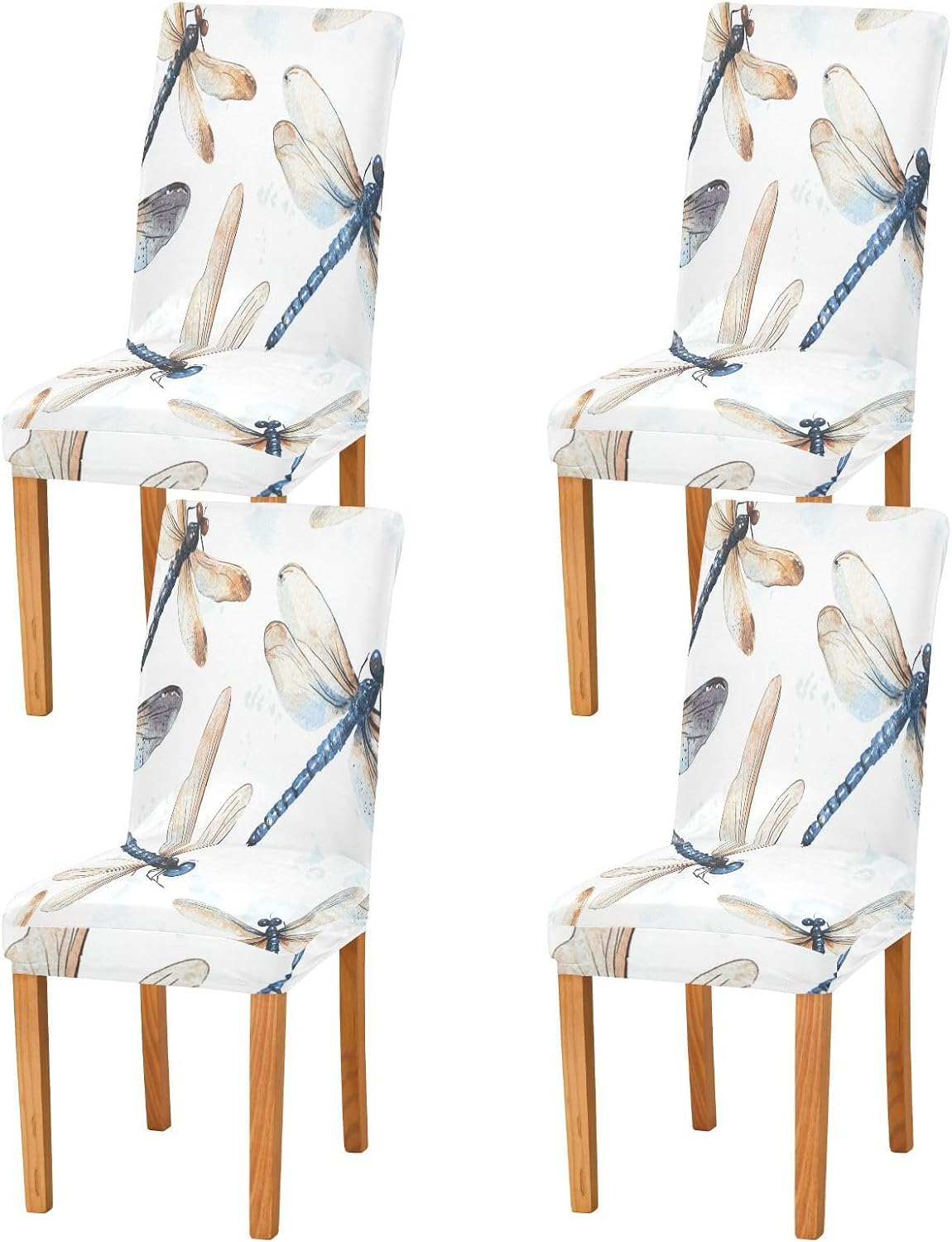 ALAZA Chair Covers for Dining Room, Watercolor Dragonflies Seamless Stretch Chair Cover Sets Chair Protector Removable Washable for Ktichen Restaurant Hotel