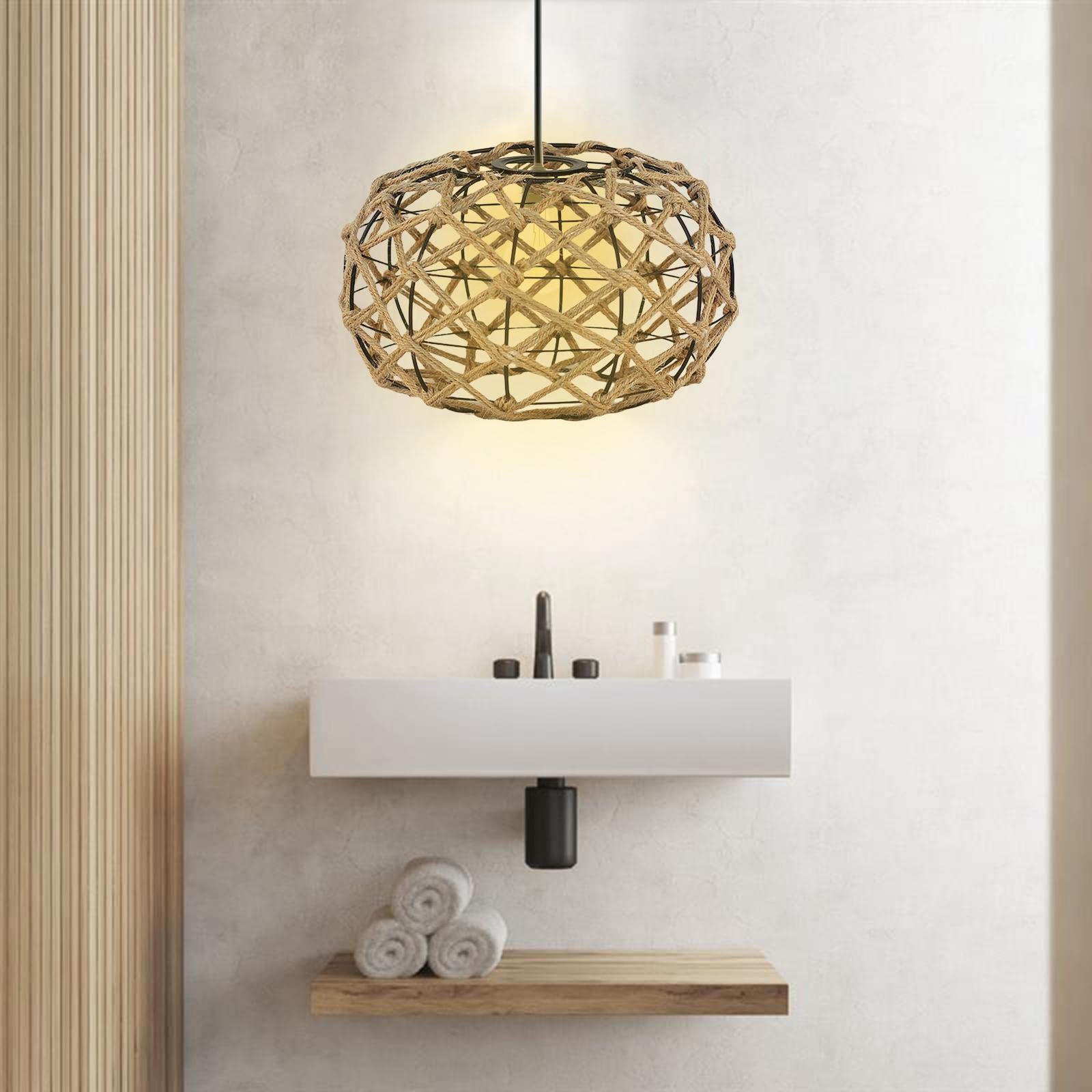 Folpus Paralume in Corda di Carta Intrecciata, Paralume per Lampada a Sospensione, Copertura per lampadario con Paralume a soffitto per luci a Sospensione, Giallo