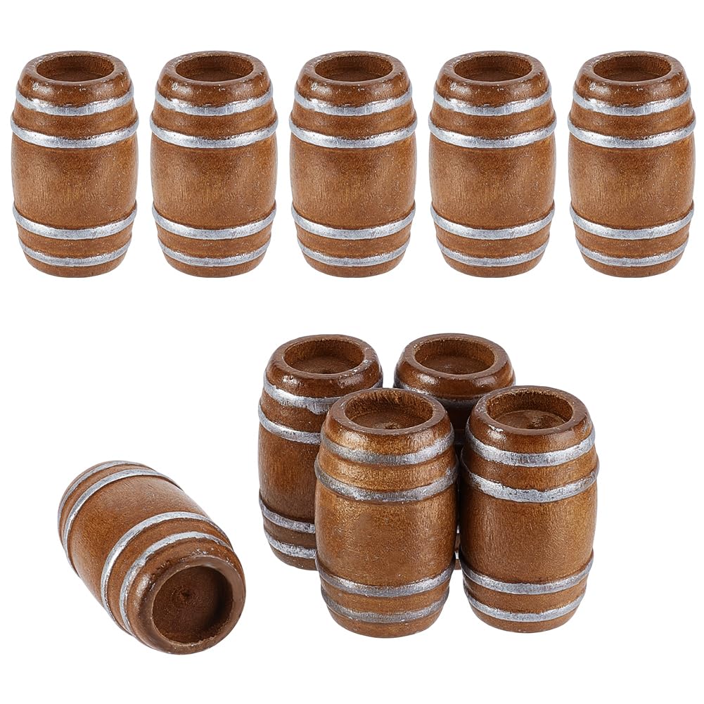 AHANDMAKER 10Pcs Miniature Wooden Beer Barrel Mini House Drink Accessories Model Miniature Barrel Beer Wine Pickle for Bar Drink Landscape Decor Home Decoration, Brown