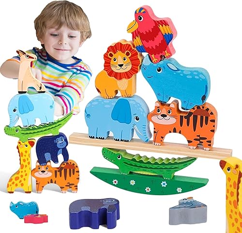 Juguetes de dinosaurio apilables de madera para niños, 16 piezas de juguete de dinosaurio para niños de 3 a 5 años, juguetes Montessori, juego de