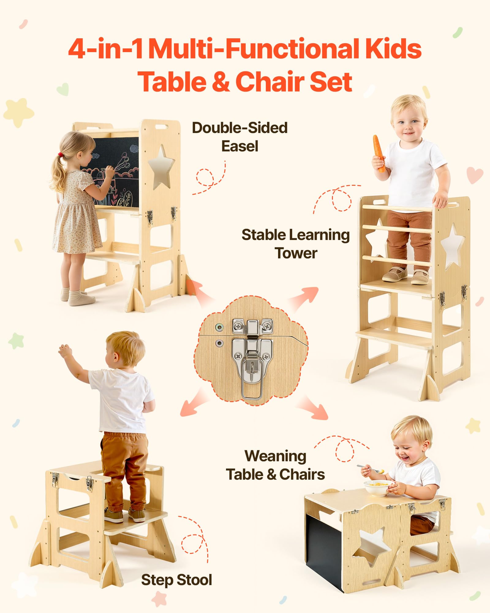 VEVOR Set Tavolo e Sedia Montessori per Svezzamento, Torre Apprendimento