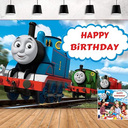 THO-mas Train - Cartel de decoración de fiesta de cumpleaños, fondo de fotos de fiesta temática de tren de amigos, fondo de fiesta de Thomass de 5 x
