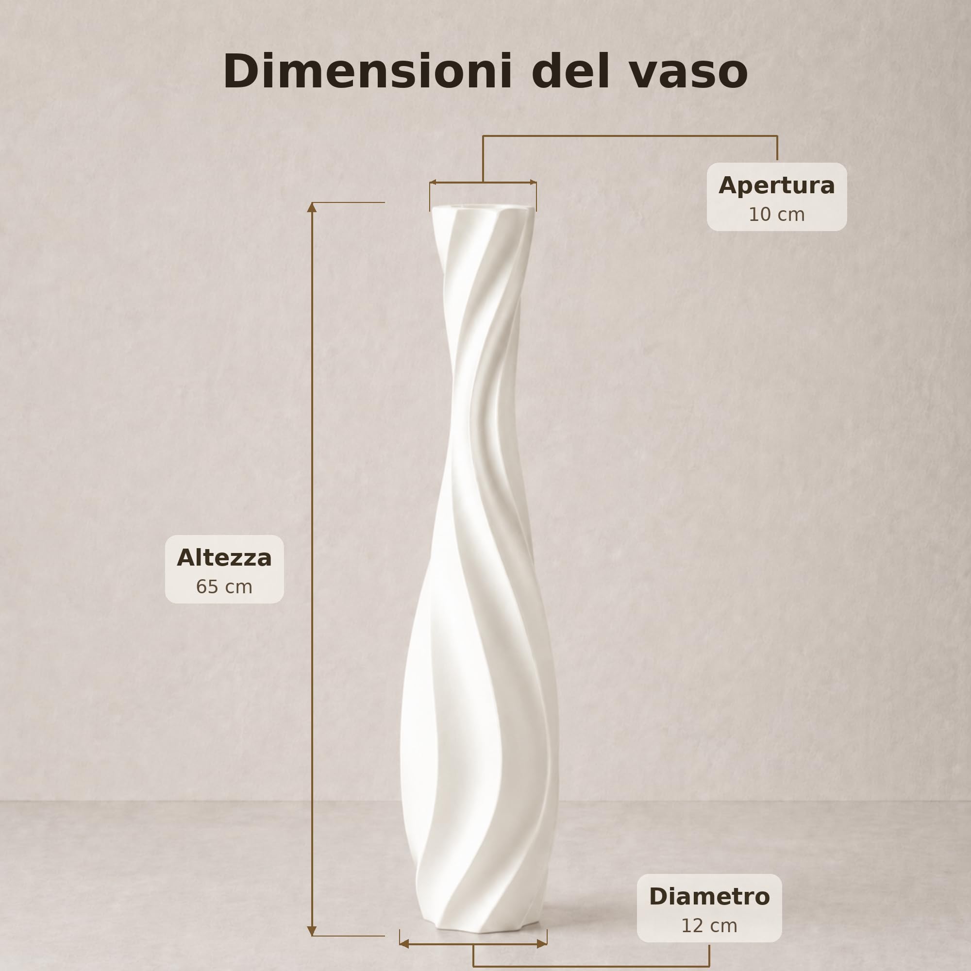 Leewadee Grande Vaso da Terra 65 cm Poliresina per Pampas & Fiori Secchi | Vaso deco per il soggiorno: impermeabile per fiori freschi, ideale per Pampas & rami, effetto ceramica ma più resistente