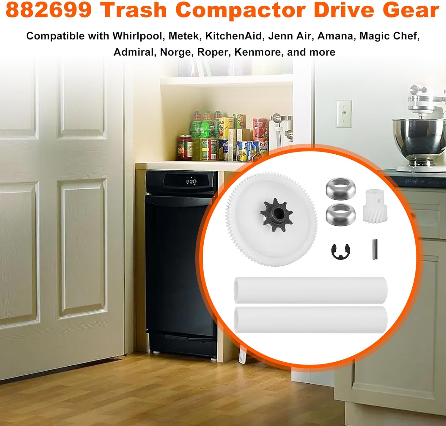 882699 Trash Compactor Drive Gear Kitchenaid Gear Kit Compatible With Whirlpool, Kenmore, Kitchenaid, Maytag, Jenn-Air, Trash Compactor Parts & Accessories Knobs Kit Replaces 735285 749046 777103