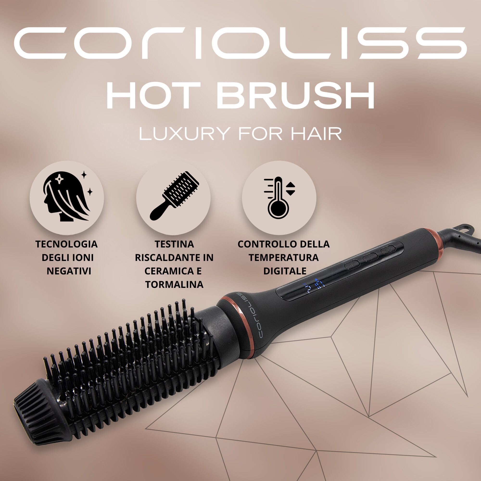 Corioliss Spazzola elettrica per capelli I Hot Brush I anticrespo Controllo della temperatura da 80º a 210º I Ceramica ionica Spegnimento automatico