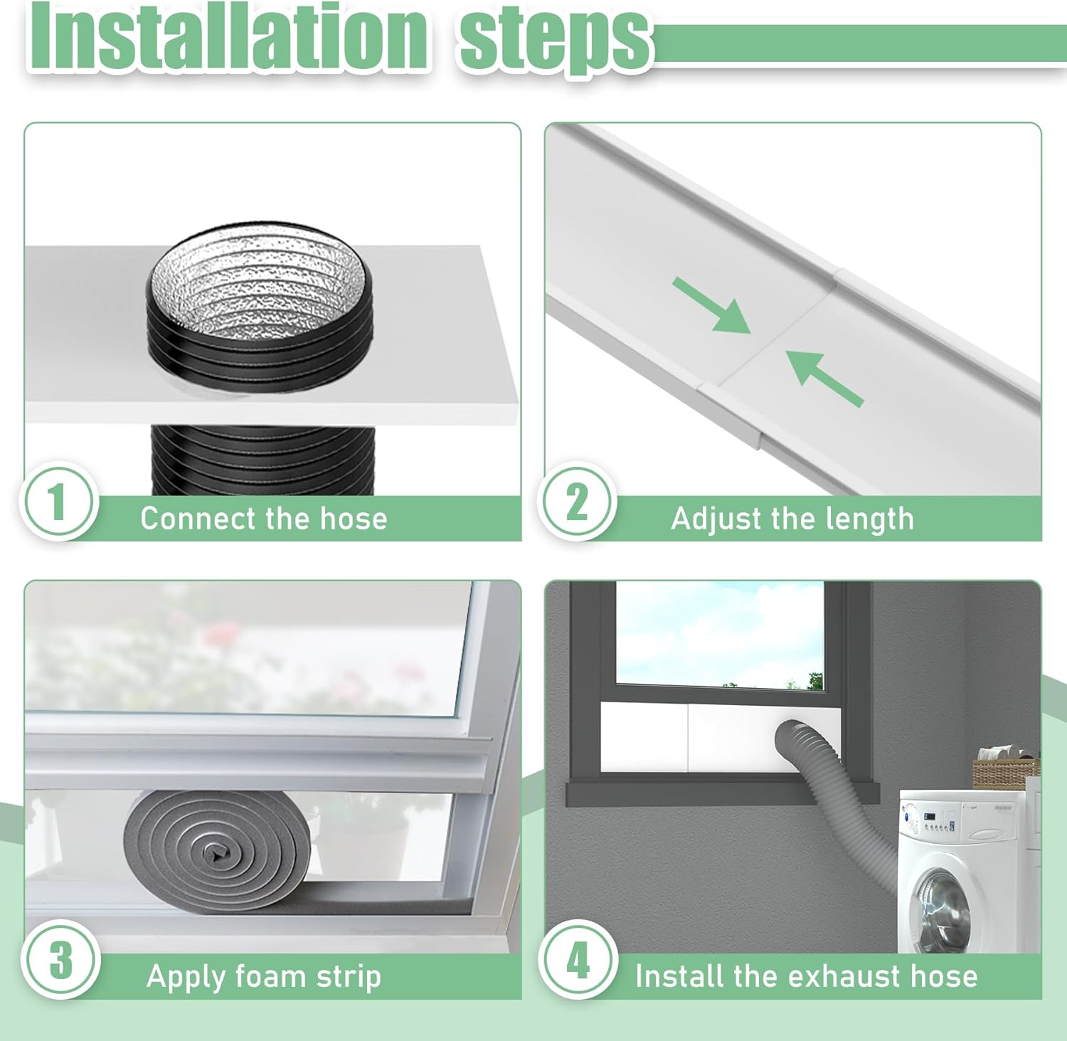 Dryer Vent Window Kit for 4 Inch Dryer Vent Hose,Adjustable Window Vent Kit for Sliding and Hung Windows,Window Seal Plates Kit with Insulated Foam Seal Strip