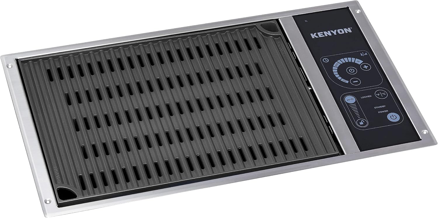 KENYON No Lid Built-in Electric Grill, Marine-Grade Stainless Steel Grill, Single Burner, Quick Heat Up, IntelliKEN Touch Control, UL-Approved for Indoor and Outdoor Use, Dishwasher Safe Grate, 240V