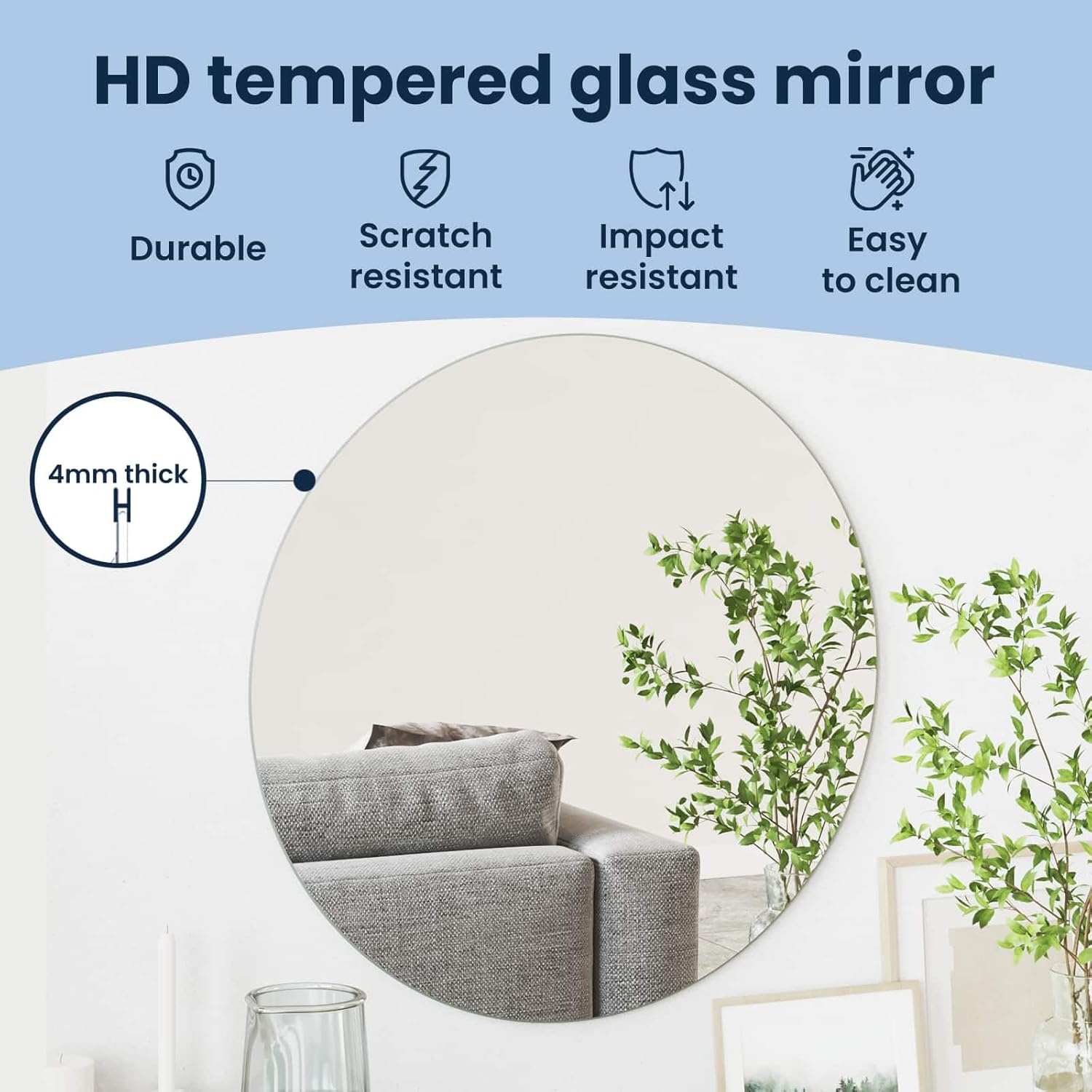 vidaXL Wall Mirror Ø 23.62 in Tempered Glass, Modern Wall Mirror, Elegant Reflective Decor Piece, Minimalist Bathroom, Stylish Indoor for Home Enhancing