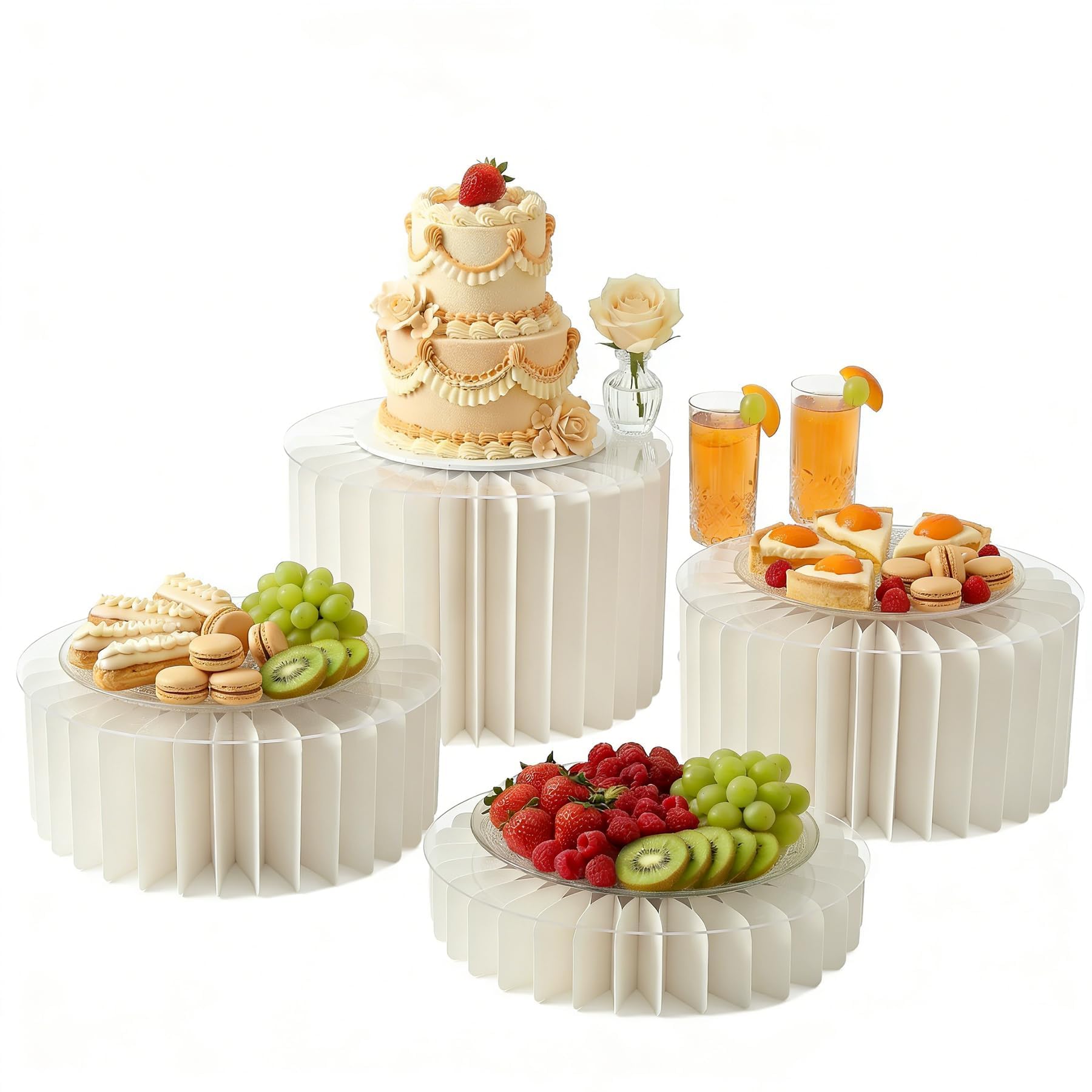 WIFORH Foldable Buffet Risers 4 Pack, Food Display Risers For Party, Display Stands for Food Table, White Cake Cupcake Stands, Dessert Riser for Wedding, Birthday