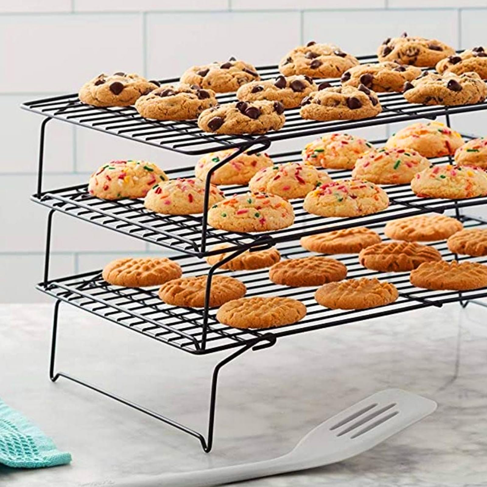Set 3 Griglie Raffreddamento Dolci 40x25cm - Acciaio Inox Antiaderente Per Forno E Lavastoviglie - Foto 12