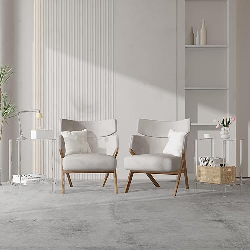 Miniatura 2 de Juego de 2 mesas auxiliares de acrílico transparente de alta calidad, mesa auxiliar de 2 niveles, mesita de noche, mesa auxiliar, ideal para