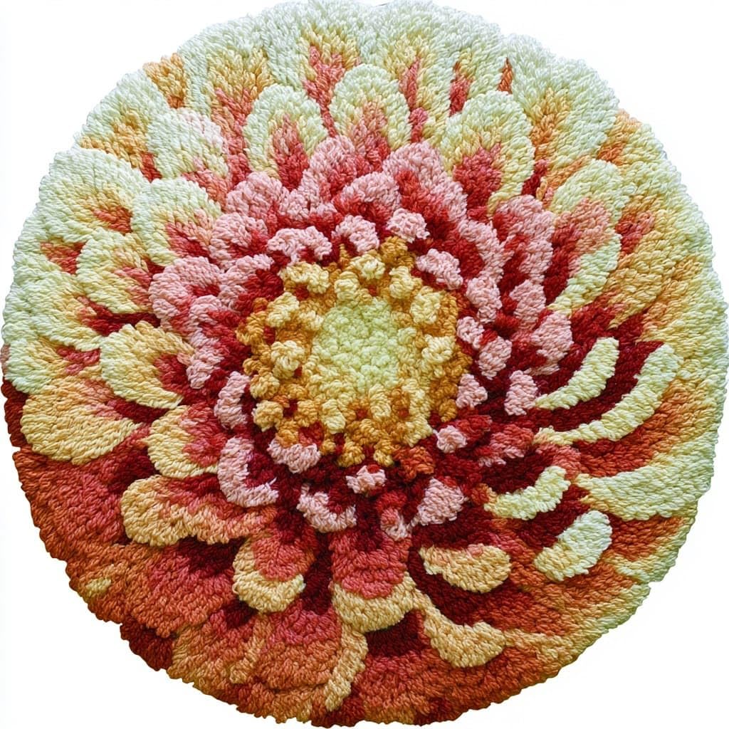 AMBATTERY Round Shape Latch Hook Kits Rug,Chrysanthemum Flowers