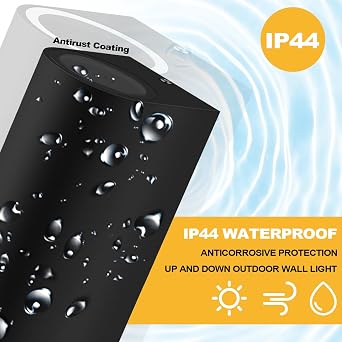 Kerry Outdoor Wall Lights, Mains Powered, Up and Down, Black, 2 Pack | Modern Aluminum Design, IP44 and GU10 Bulb up to 35W, Not Included, for Entrances, Patios, Garages, Gardens [Energy Class F]