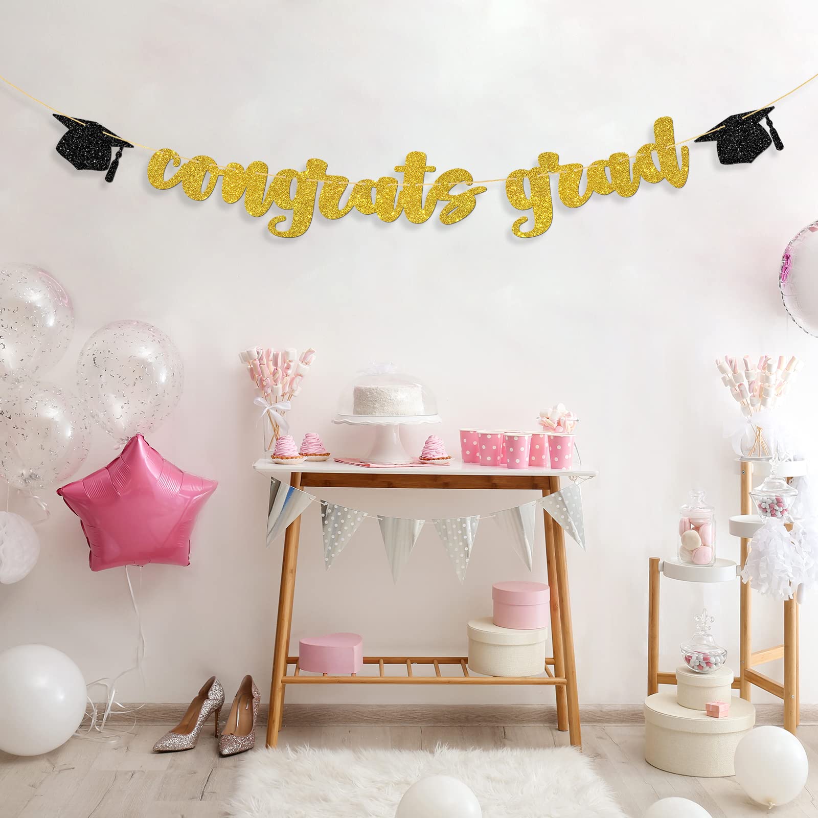 Educated AF Glitter Banner – Gold Glitter Congrats Grad Sign For Graduation Party Decor