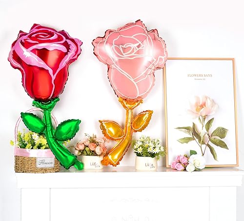 Miniatura 7 de 10 globos de papel de aluminio de flores, grandes de 37 pulgadas, globos florales de primavera y verano, globos de aluminio de rosa roja y rosa para