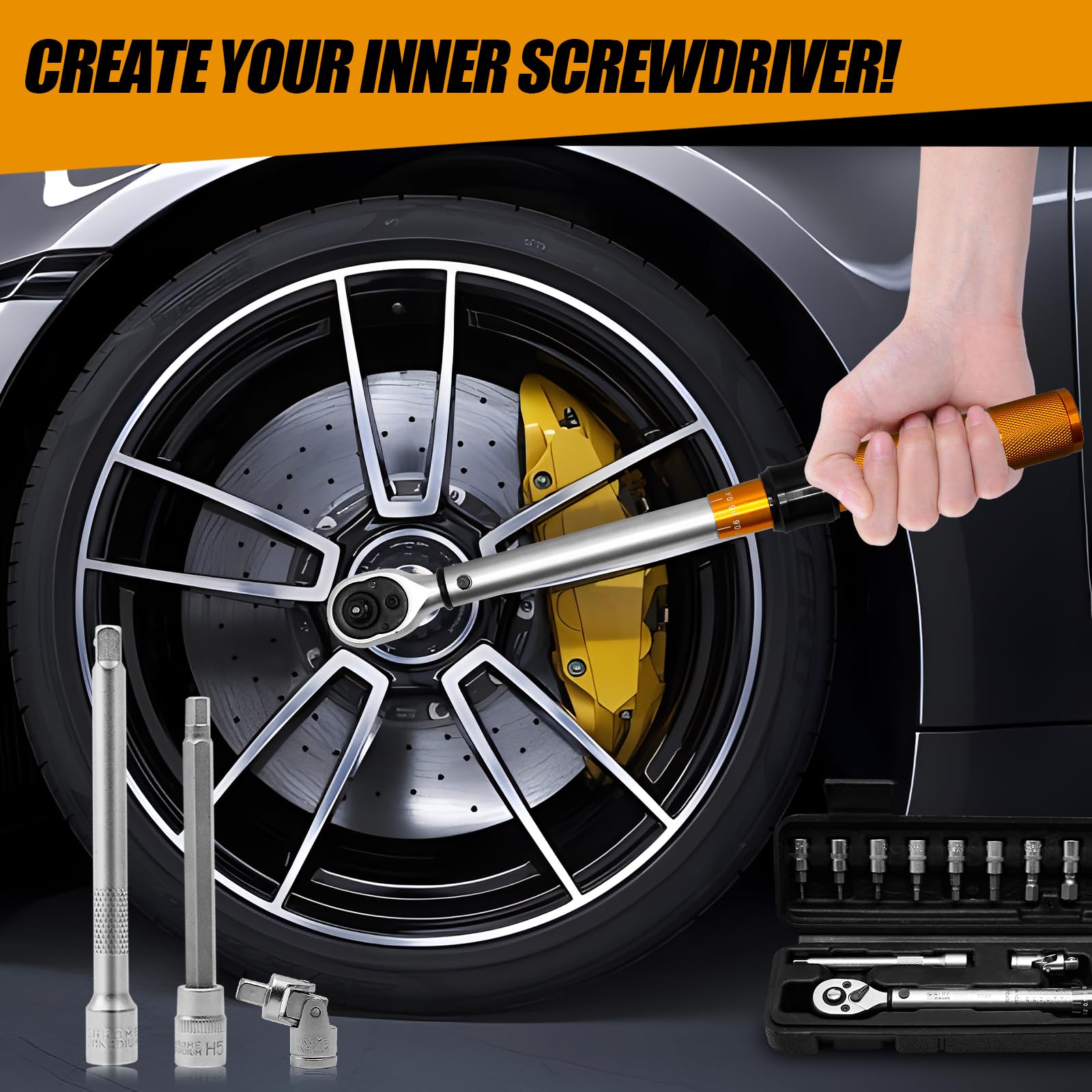 CCLIFE Llave Dinamométrica 1/4'', 1-25 Nm Llave de Torque, Kit de mantenimiento de 19 piezas para bicicletas y motocicletas, con 1/4'' CRV Hex y Torx Bits, Junta Universal, 100m Barra de Extensión