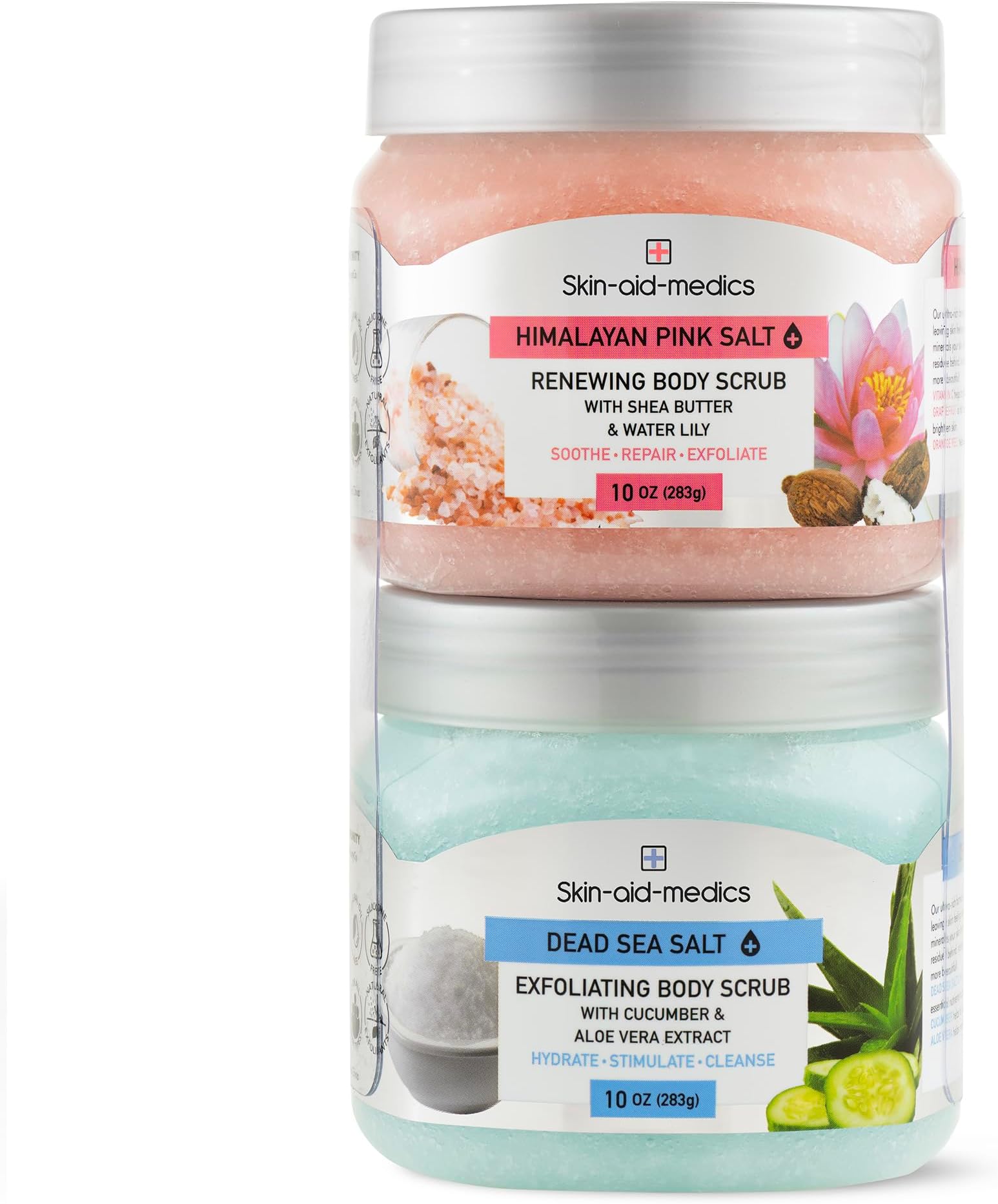 2 Pack Exfoliating Salt Scrub Set - Himalayan Pink & Dead Sea, 20 oz
