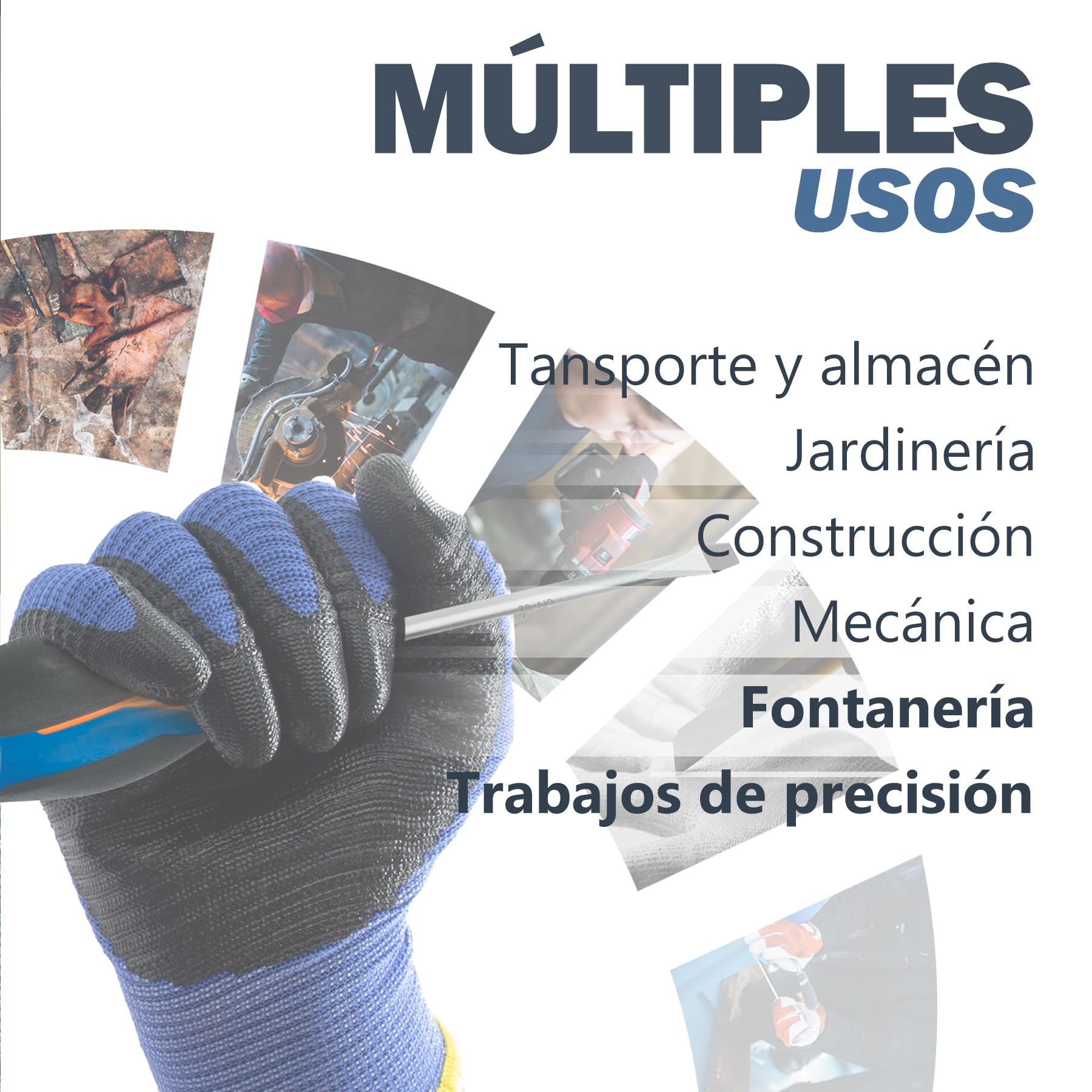 Guantes de Protección CAT2, Guantes de Trabajo en Poliéster y Nitrilo Ideales para Mecánica, Fontanería, Construcción, Guantes Ligeros, Cómodos, Resistentes a la Abrasión, 3,6,12o240 Pares