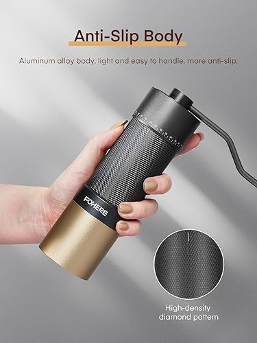 Miniatura 9 de FOHERE Molinillo de café manual de 1.06 oz con rebaba cónica de acero inoxidable CNC, grosor ajustable para expreso, café por goteo y prensa